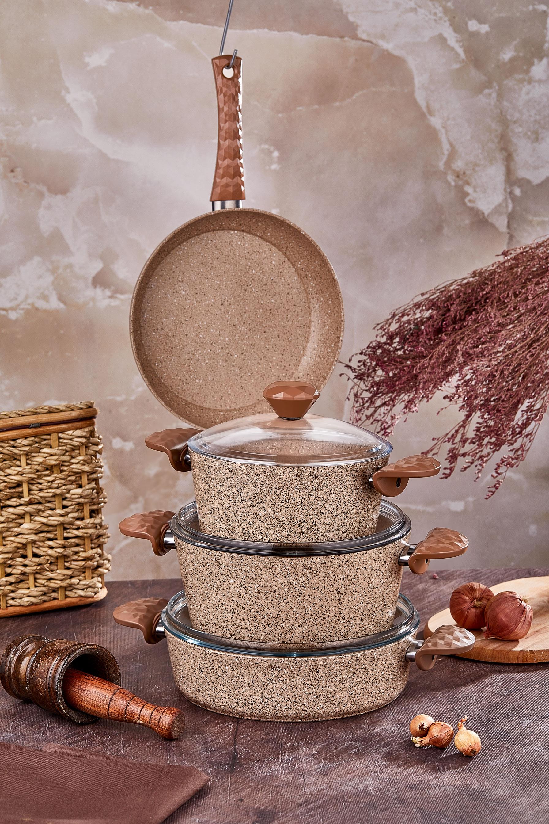 Taç Stone 7 Parça Granit Tencere Seti Cappuccino