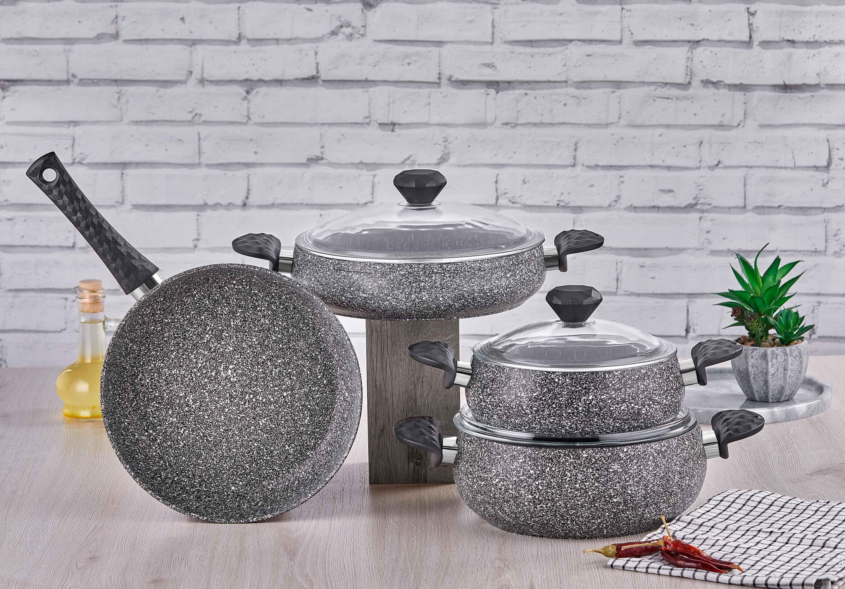 Taç Tiny Stone Tombik 7 Parça Tencere Seti Gri