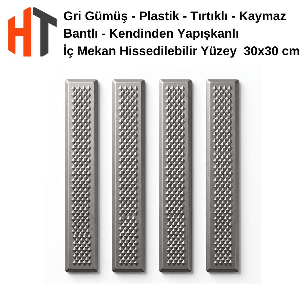 Gri Gümüş - Plastik - Tırtıklı - Bantlı - Hissedilebilir Yüzey  30x30 cm
