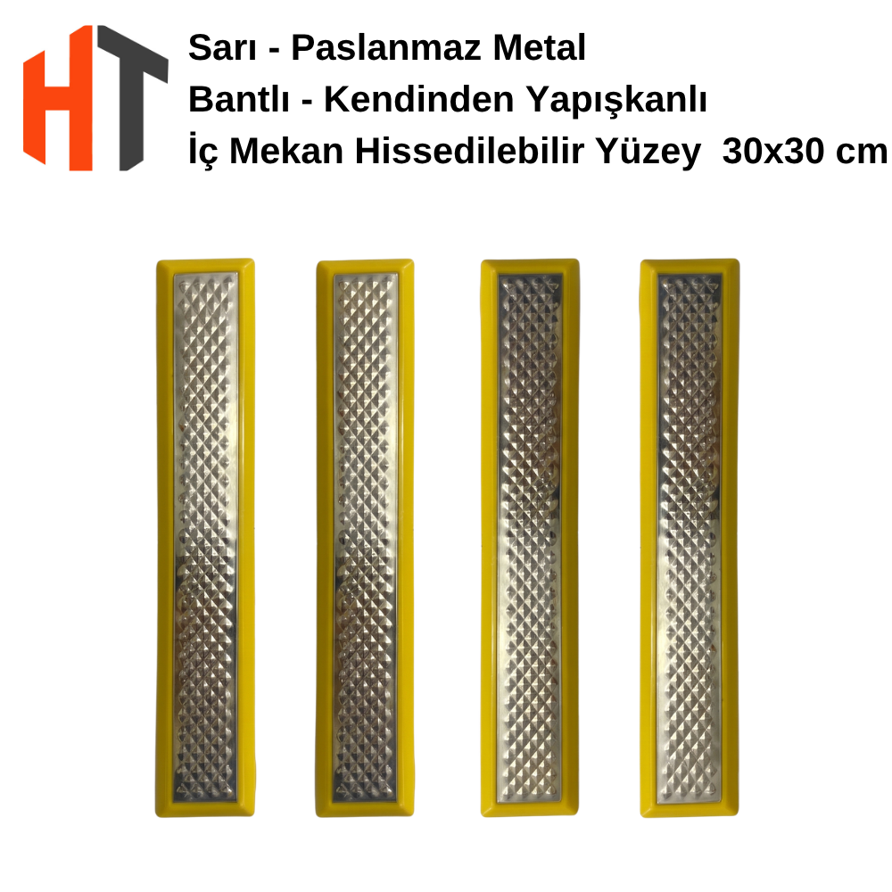 Paslanmaz Metal - Bantlı -  İç Mekan Hissedilebilir Klavuz Yüzey  30x30 cm 