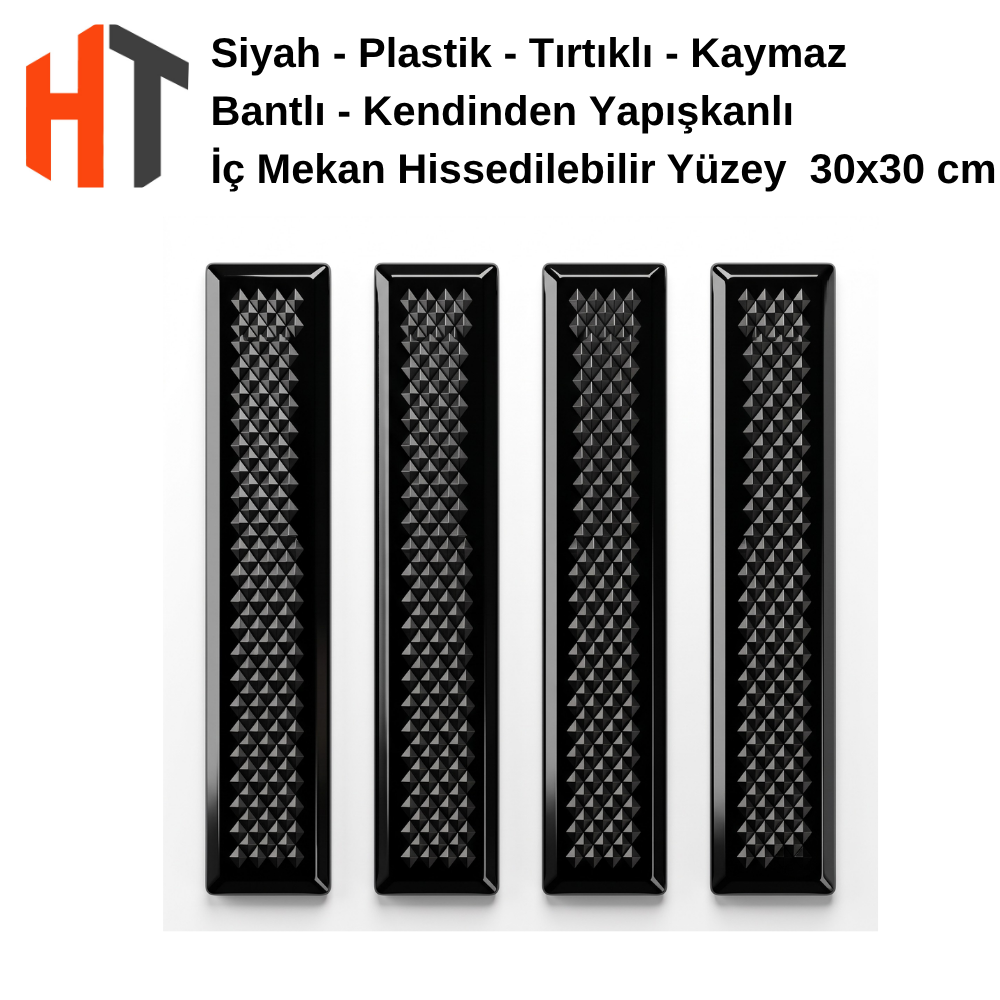 Siyah - Plastik - Tırtıklı - Bantlı - Hissedilebilir Yüzey  30x30 cm
