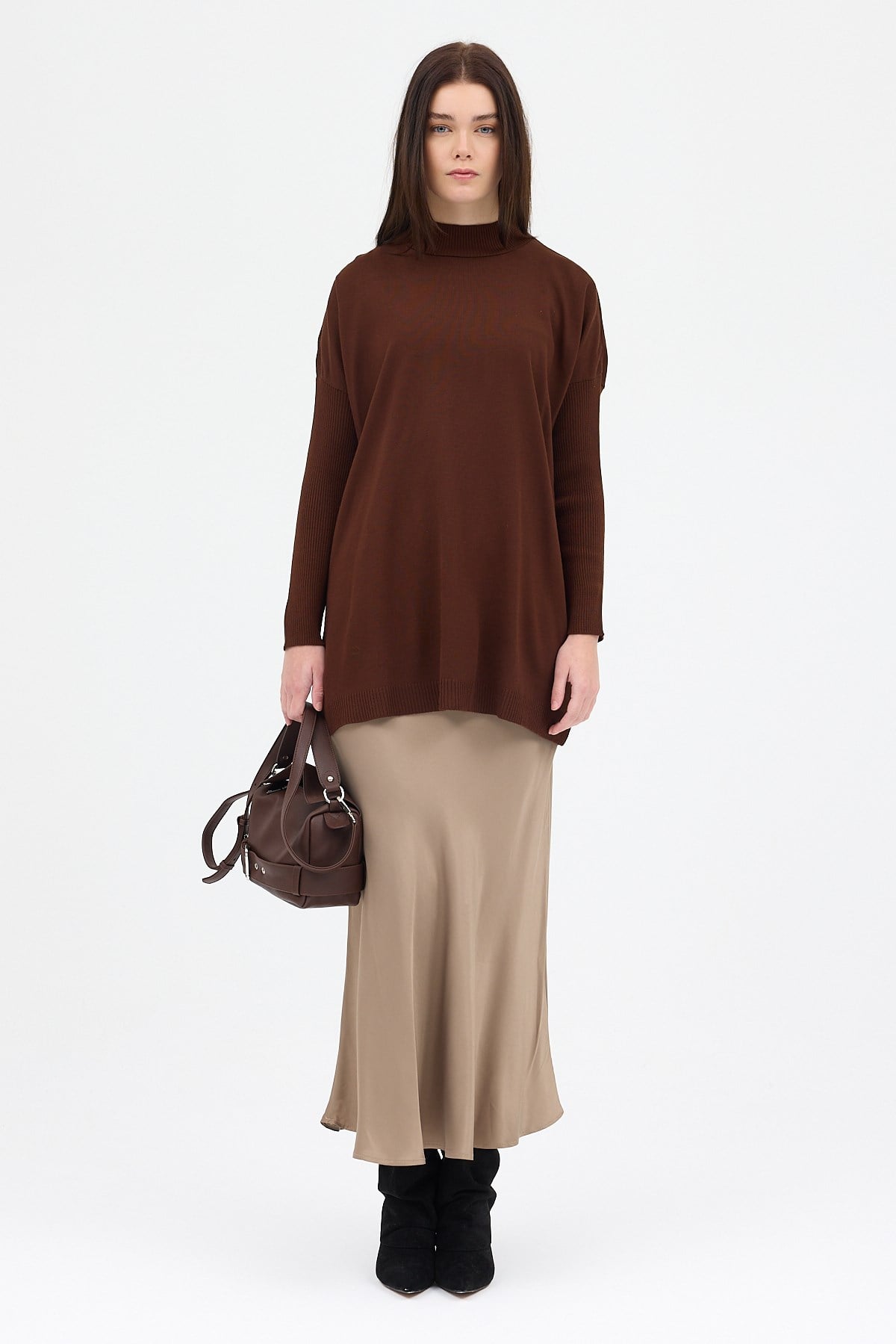 Acı Kahve Balıkçı Yaka Triko Tunik 5315