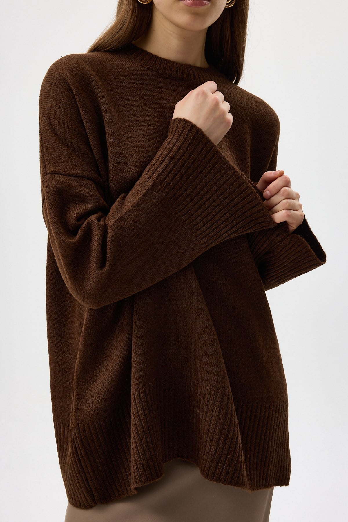 Acı Kahve Bisiklet Yaka Oversize Kadın Kazak 2450