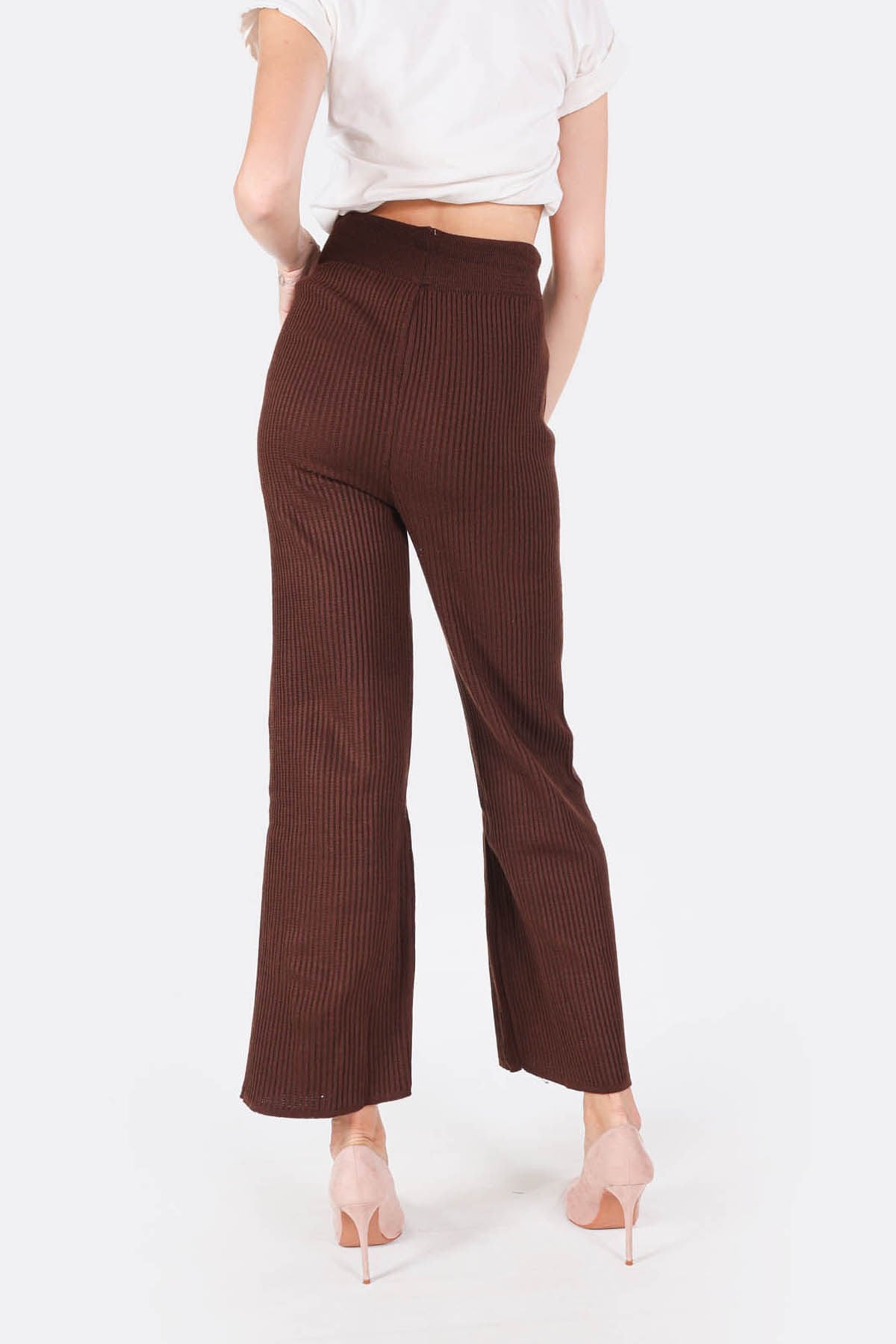 Acı Kahve Geniş Paça Triko Pantolon 3028