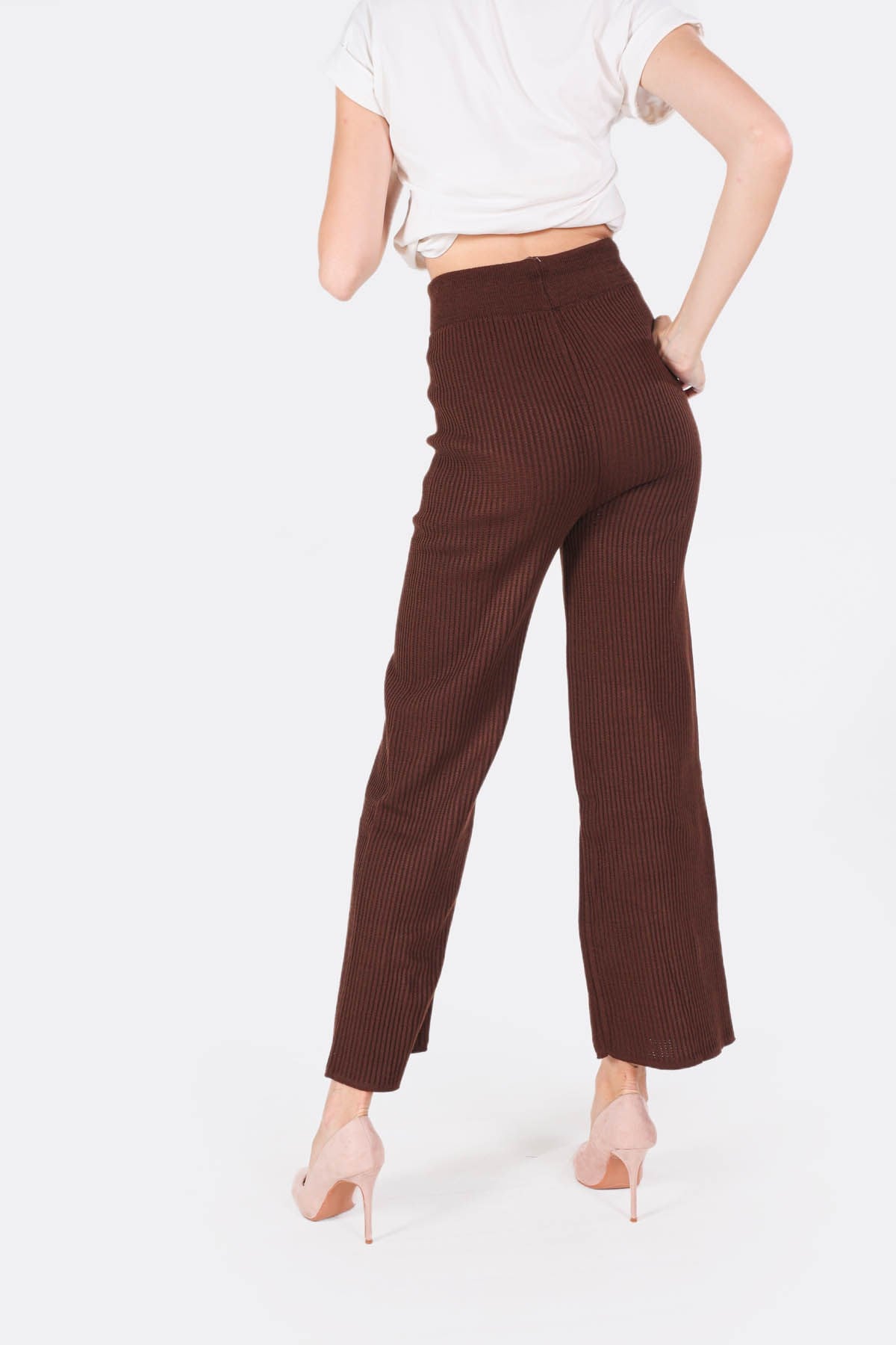 Acı Kahve Geniş Paça Triko Pantolon 3028