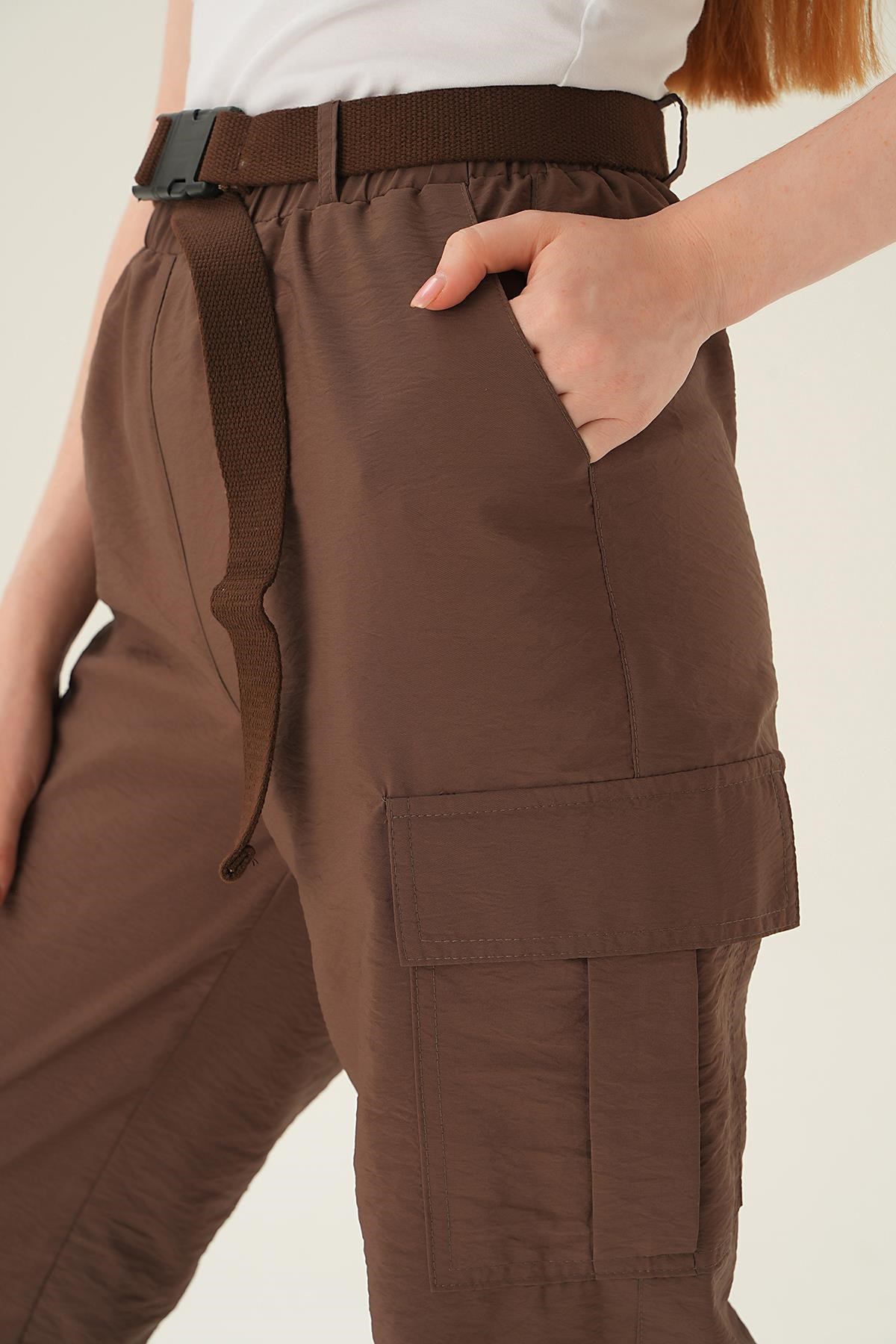 Acı Kahve Kemerli Paraşüt Pantolon 6888A