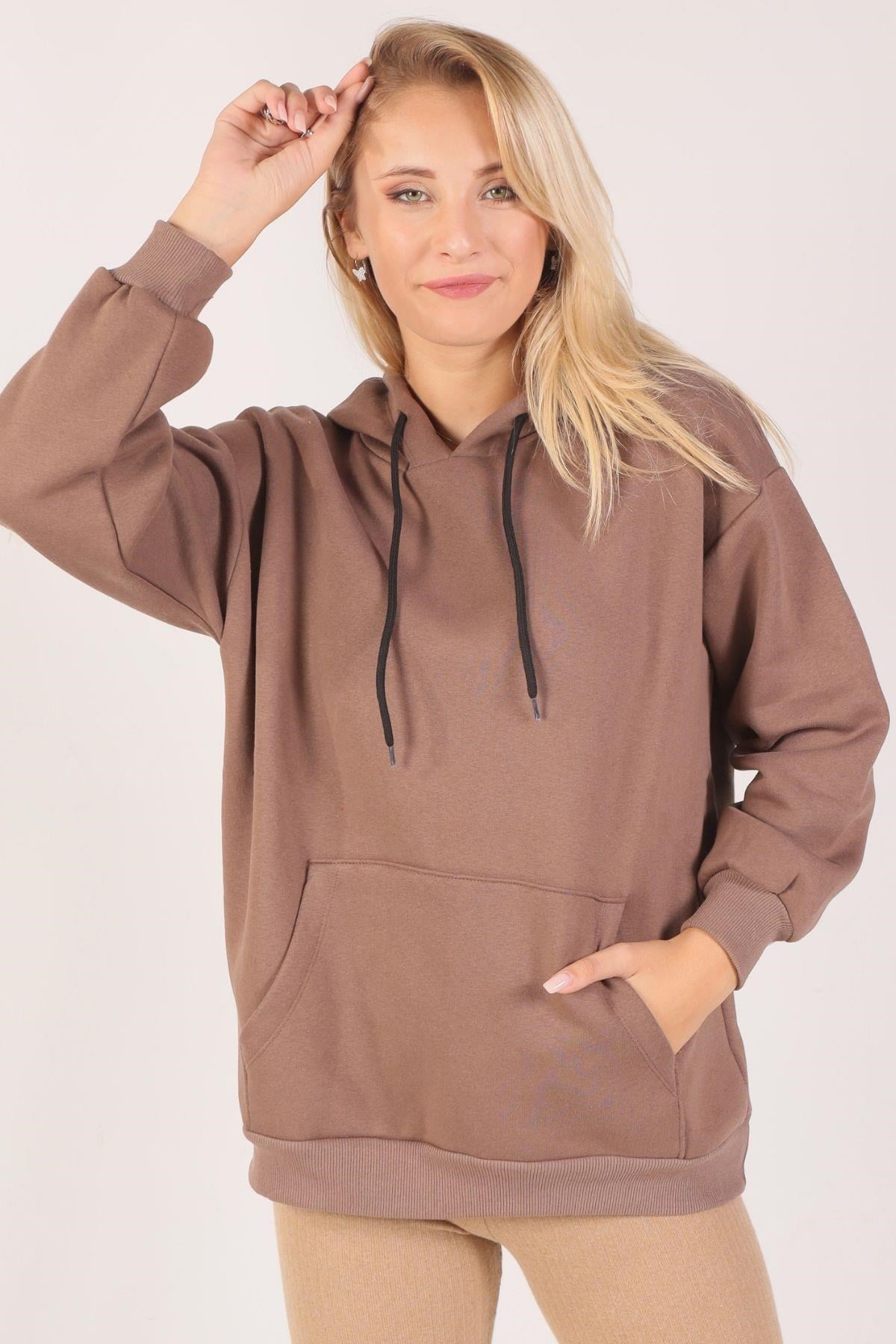 Acı Kahve Oversize Bağcıklı Sweat 8135M