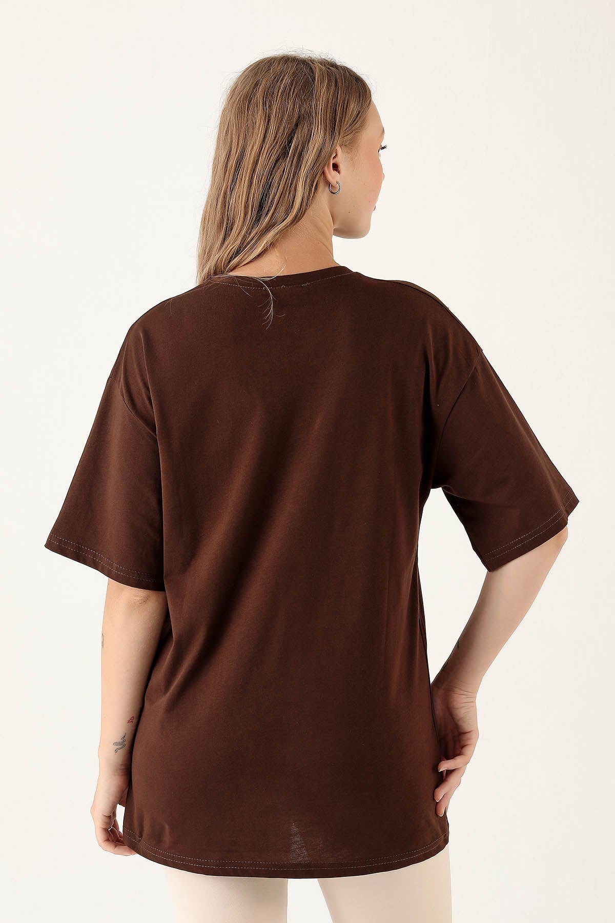Acı Kahve V Yaka Oversize Tişört 9002M