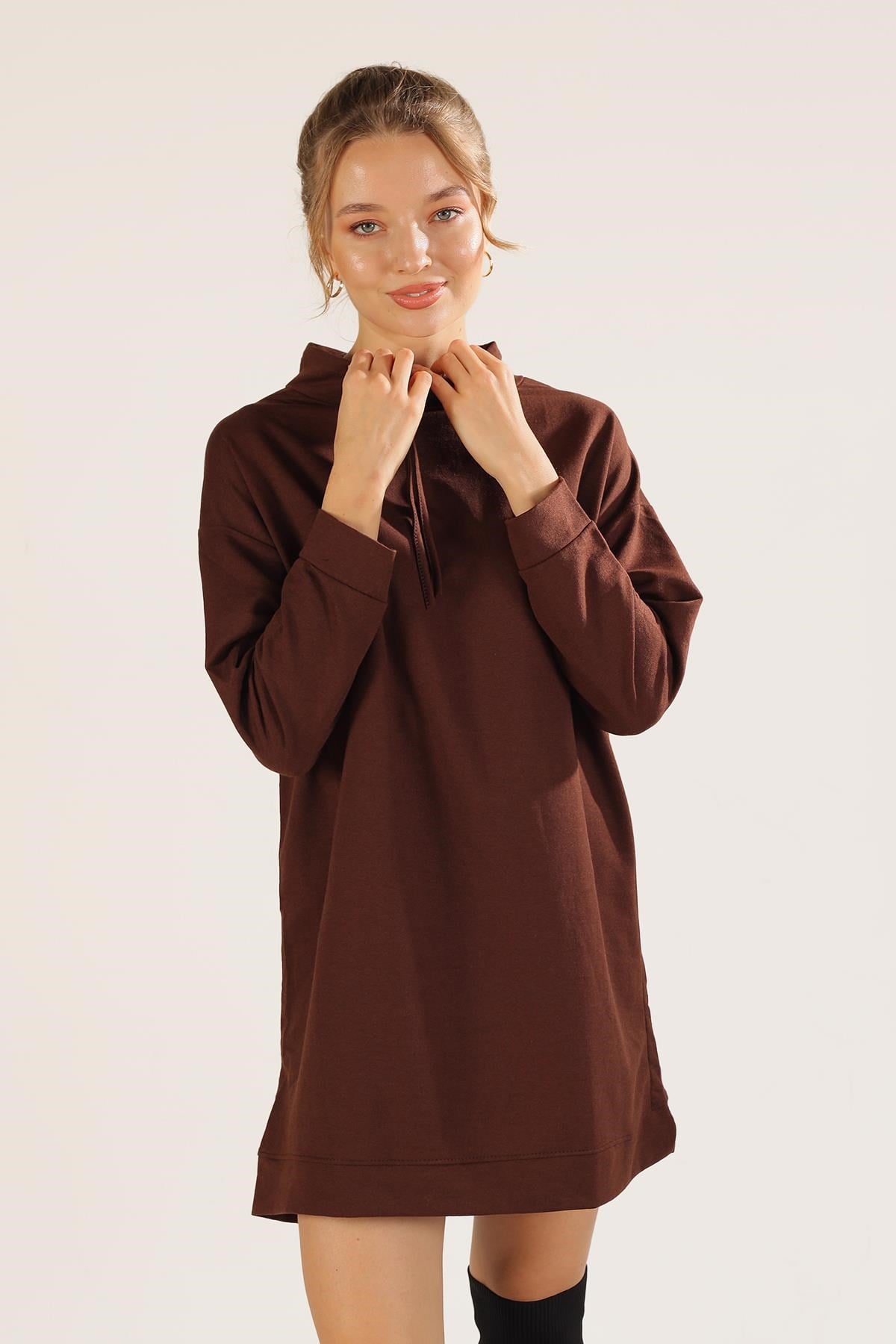 Acı Kahve Yaka Bağcık Sweat 7383