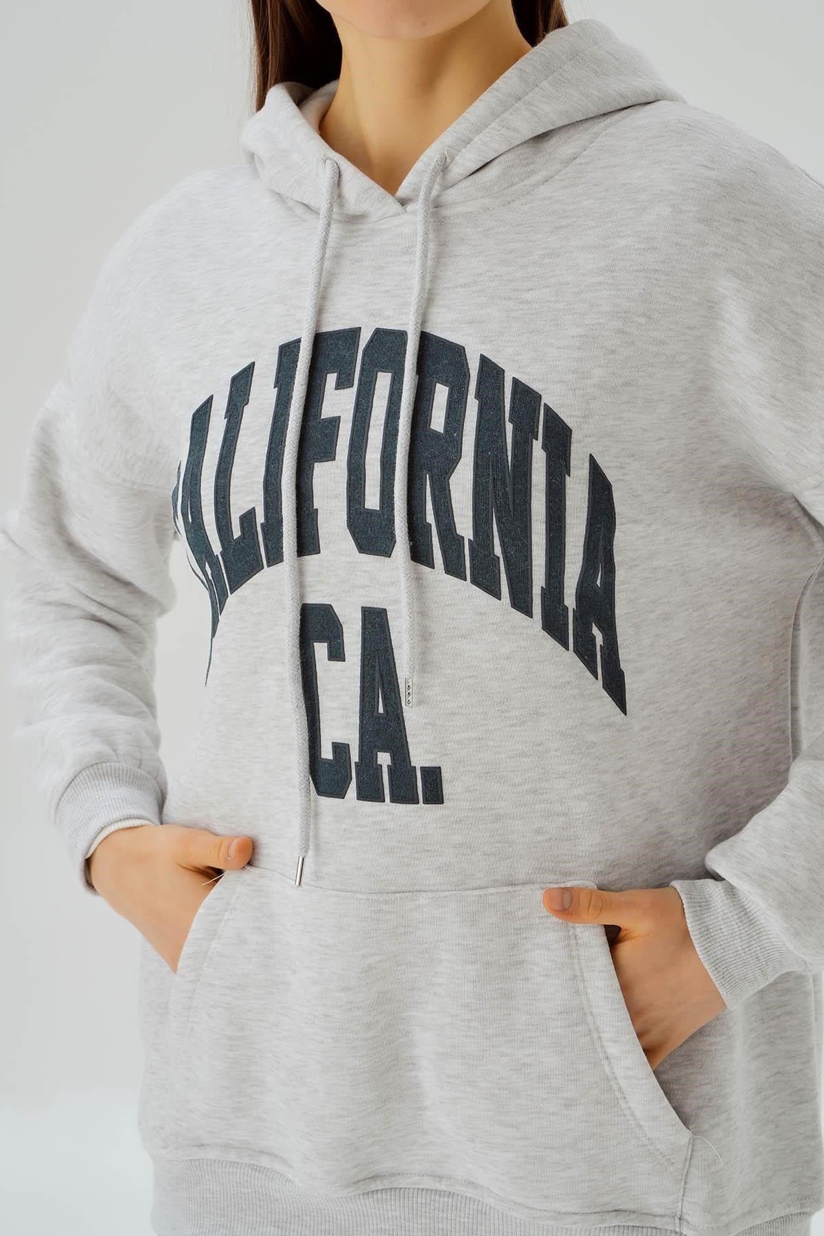 Açık Gri Kapüşonlu Oversize Sweat 3720