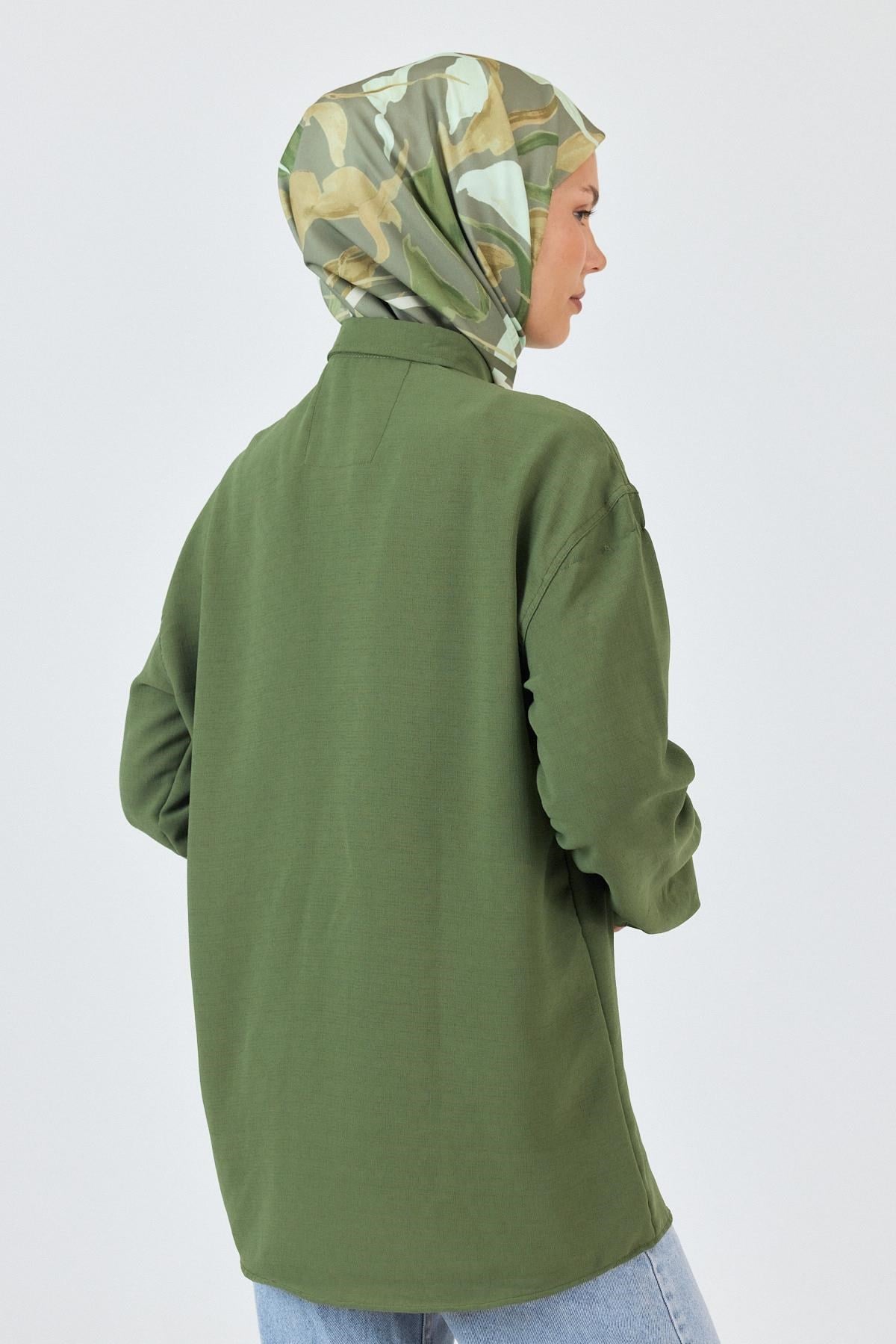 Açık Haki Yaprak Desenli Eşarp 3004