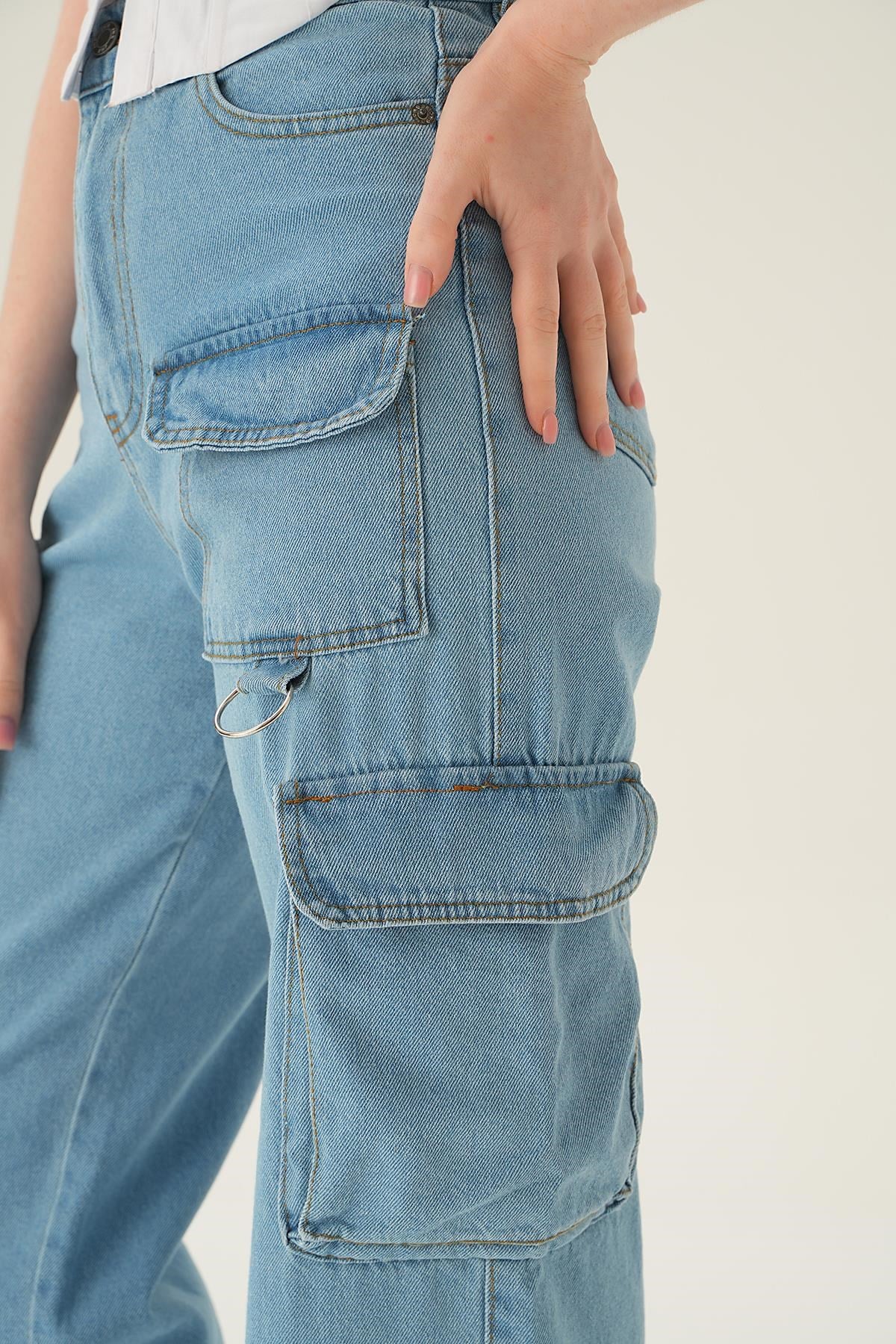 Açık Mavi Kargo Cep Detay Jean 13100