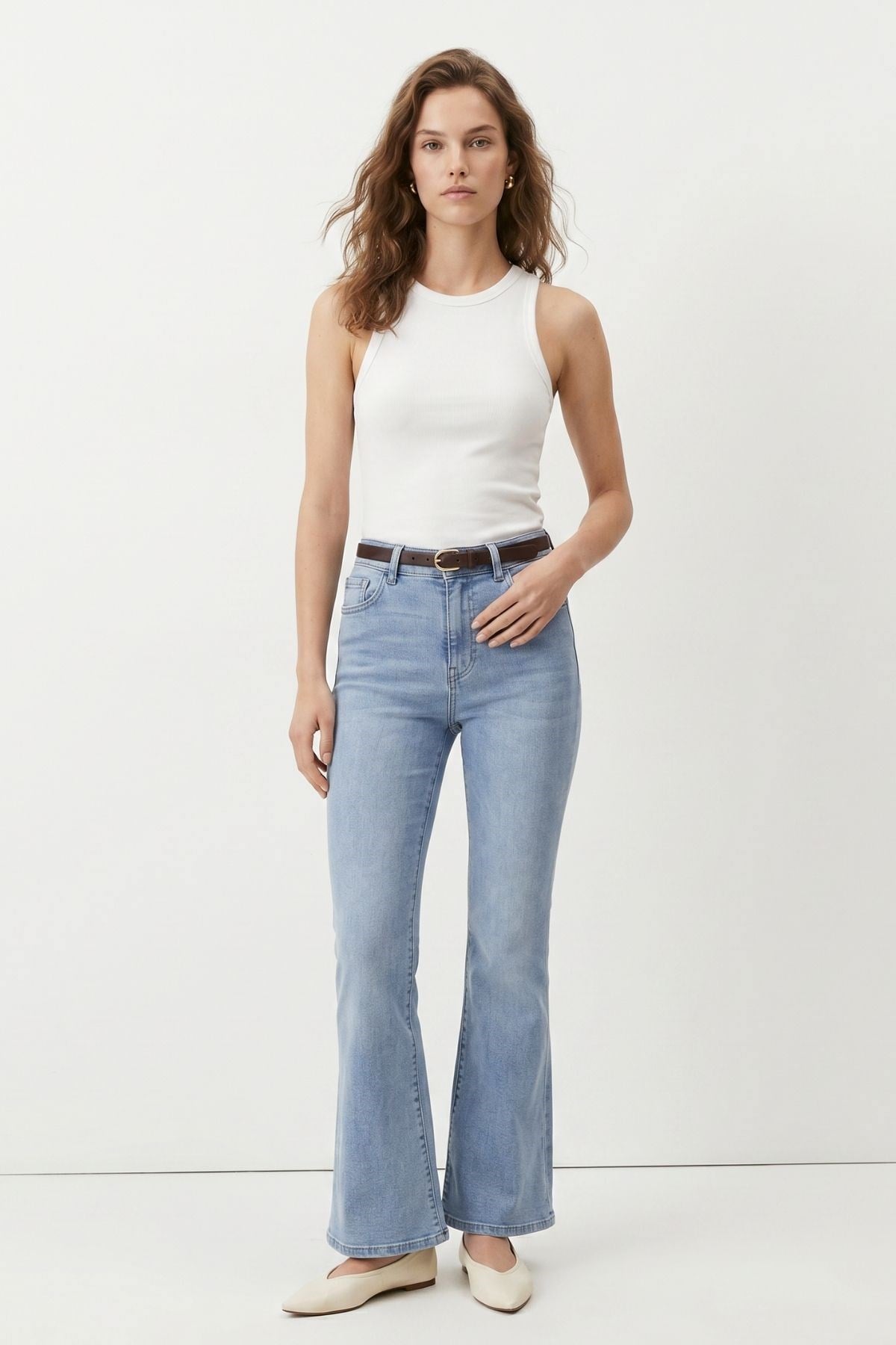 Açık Mavi Yüksek Bel Flare Jean 826