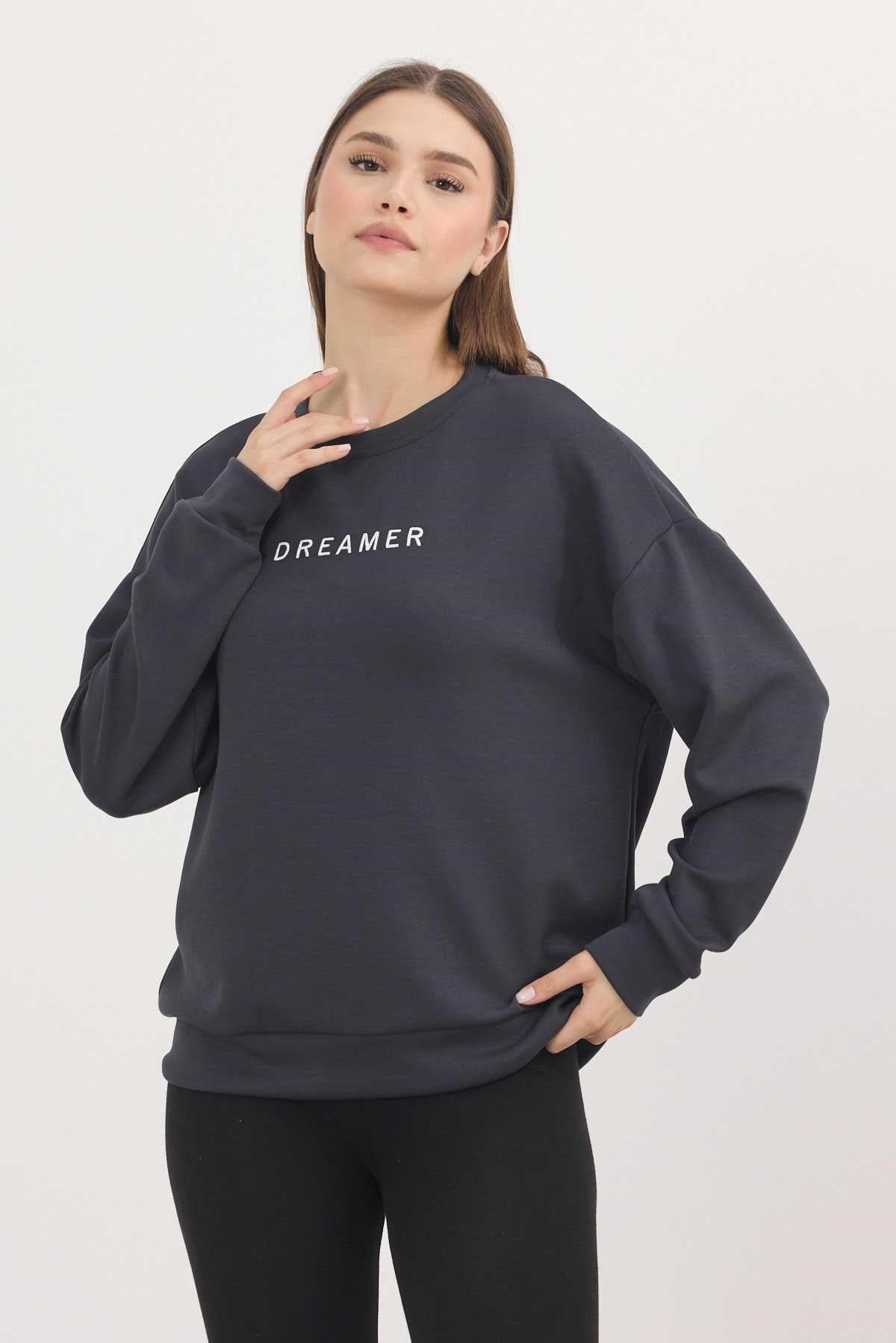 Antrasit Dreamer Nakış Detay Oysho Sweat 4004