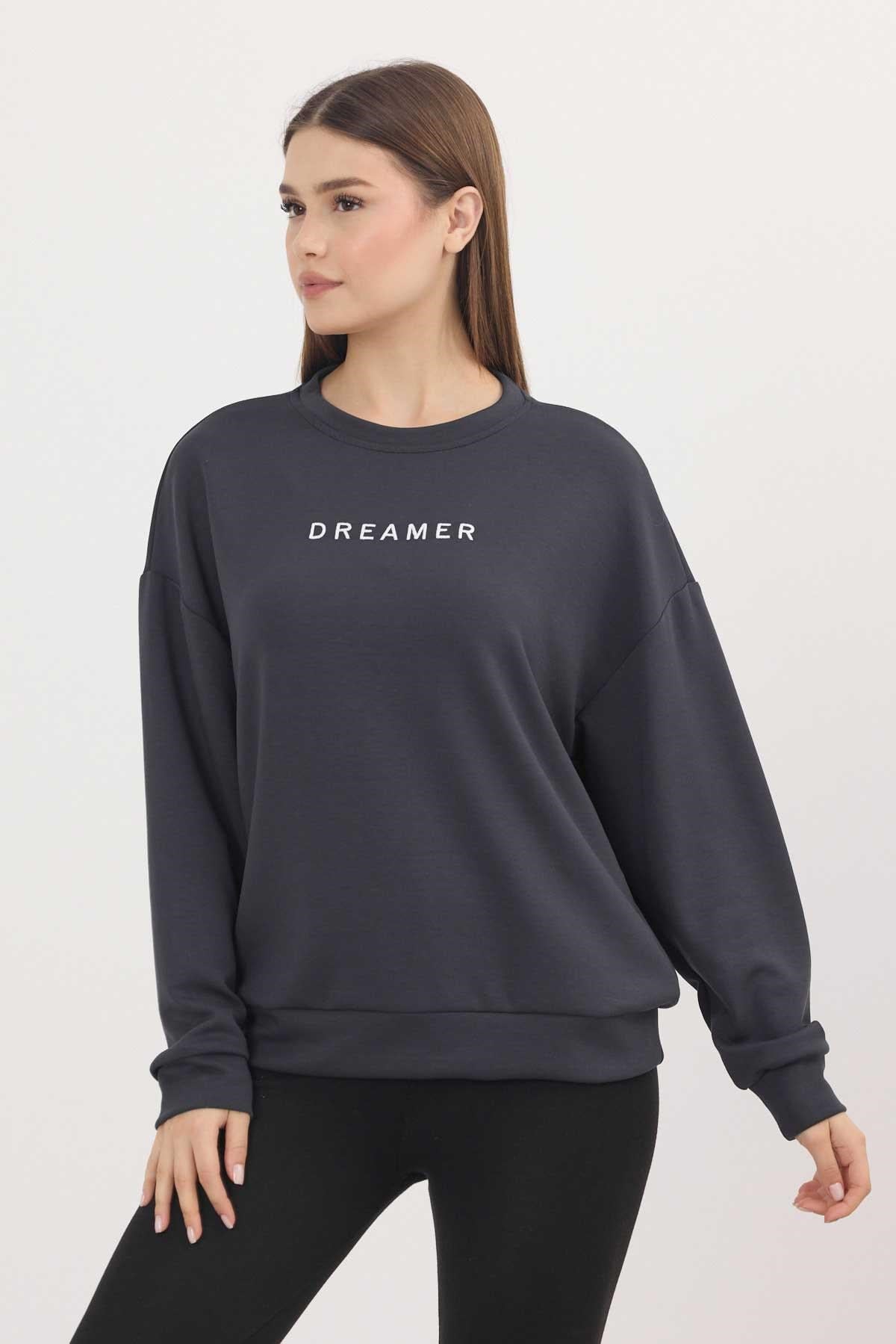 Antrasit Dreamer Nakış Detay Oysho Sweat 4004
