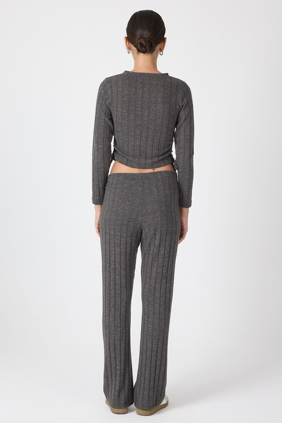 Antrasit Fitilli Crop Bluz Pantolon İkili Takımı 8114A