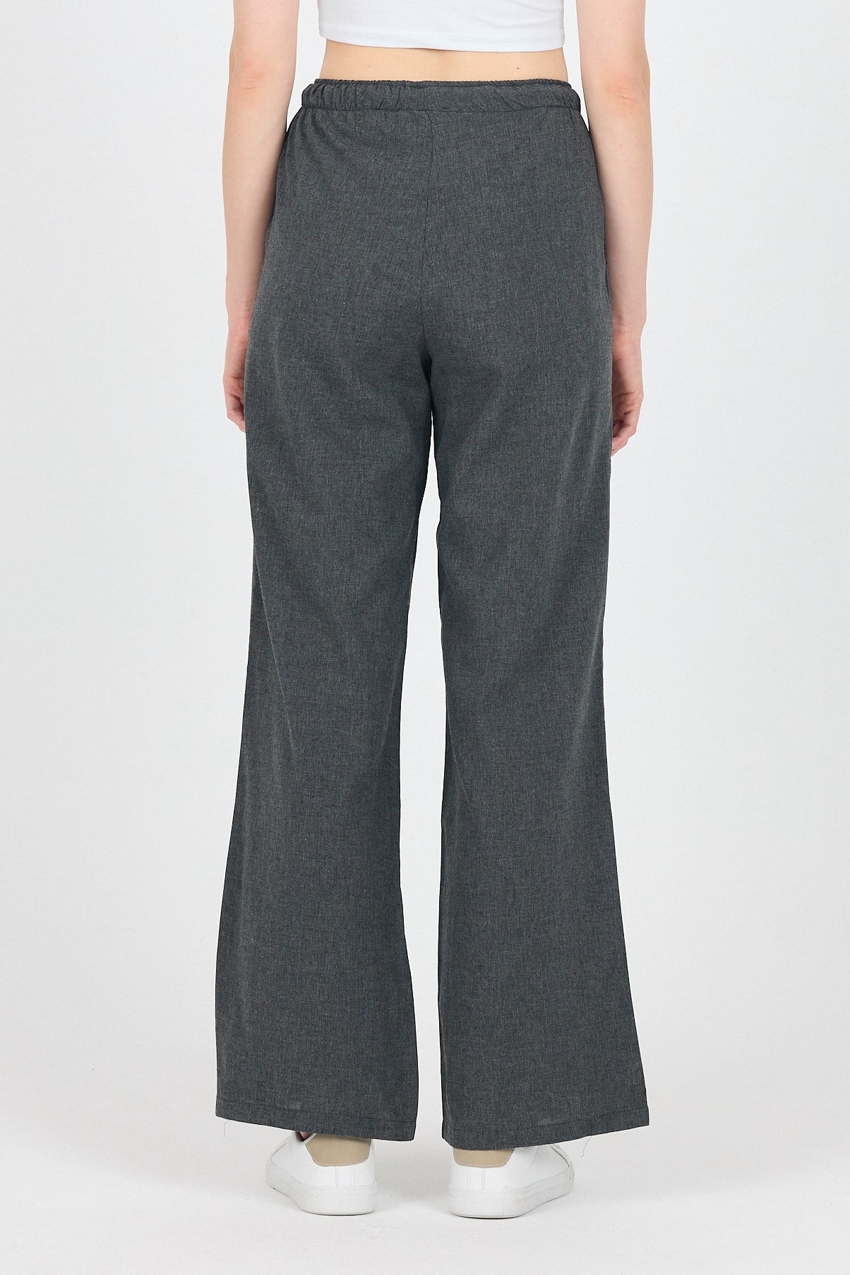 Antrasit Pamuklu Bel Lastikli Wide Leg/Bol Paça Pantolon 4754A