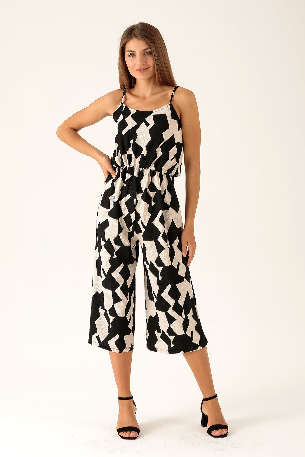 Askılı Desenli Tulum - 6718A Zebra