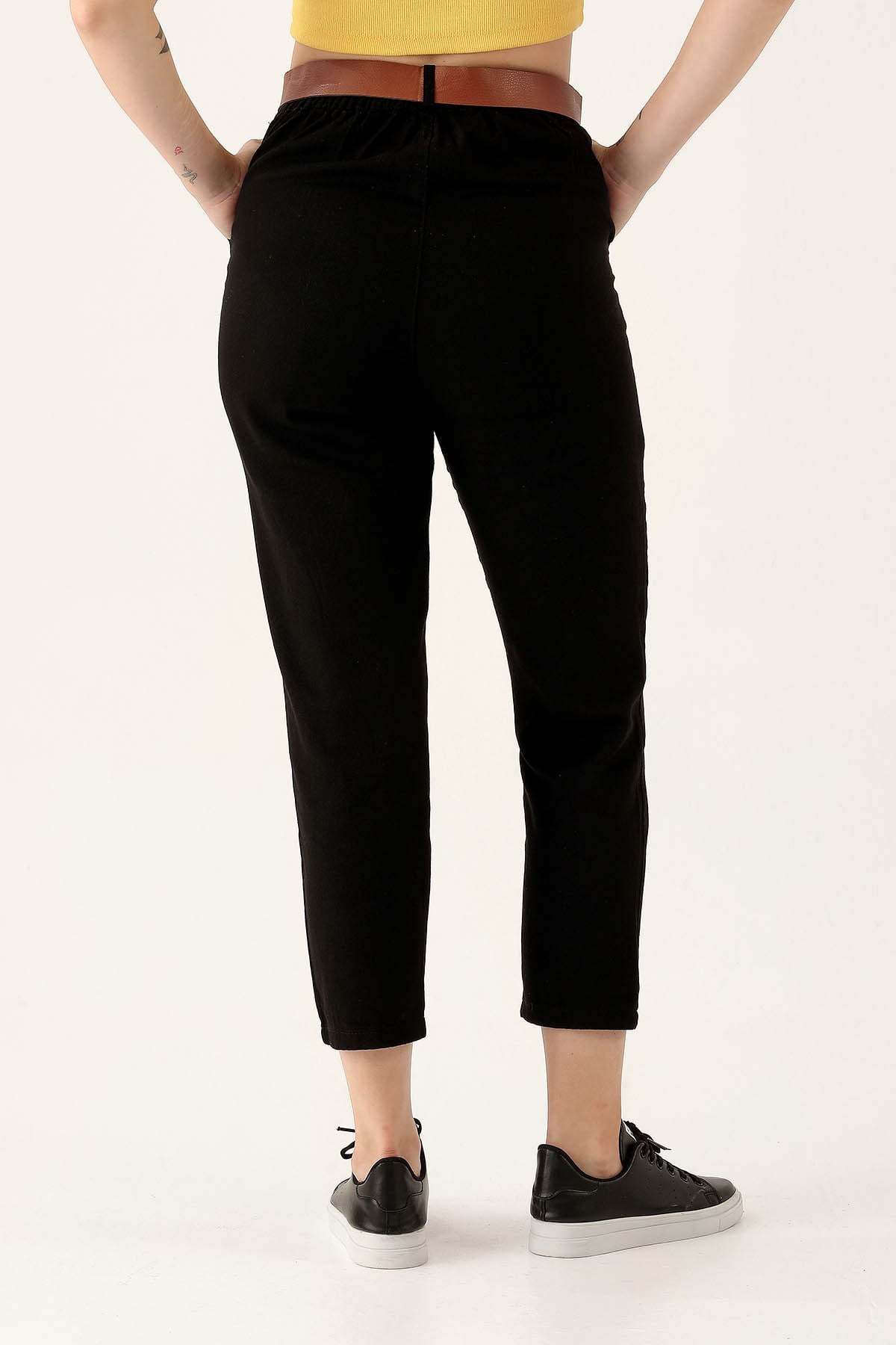 Bayan Kemer Detay Gabardin Bayan Pantolon - 5925 Siyah