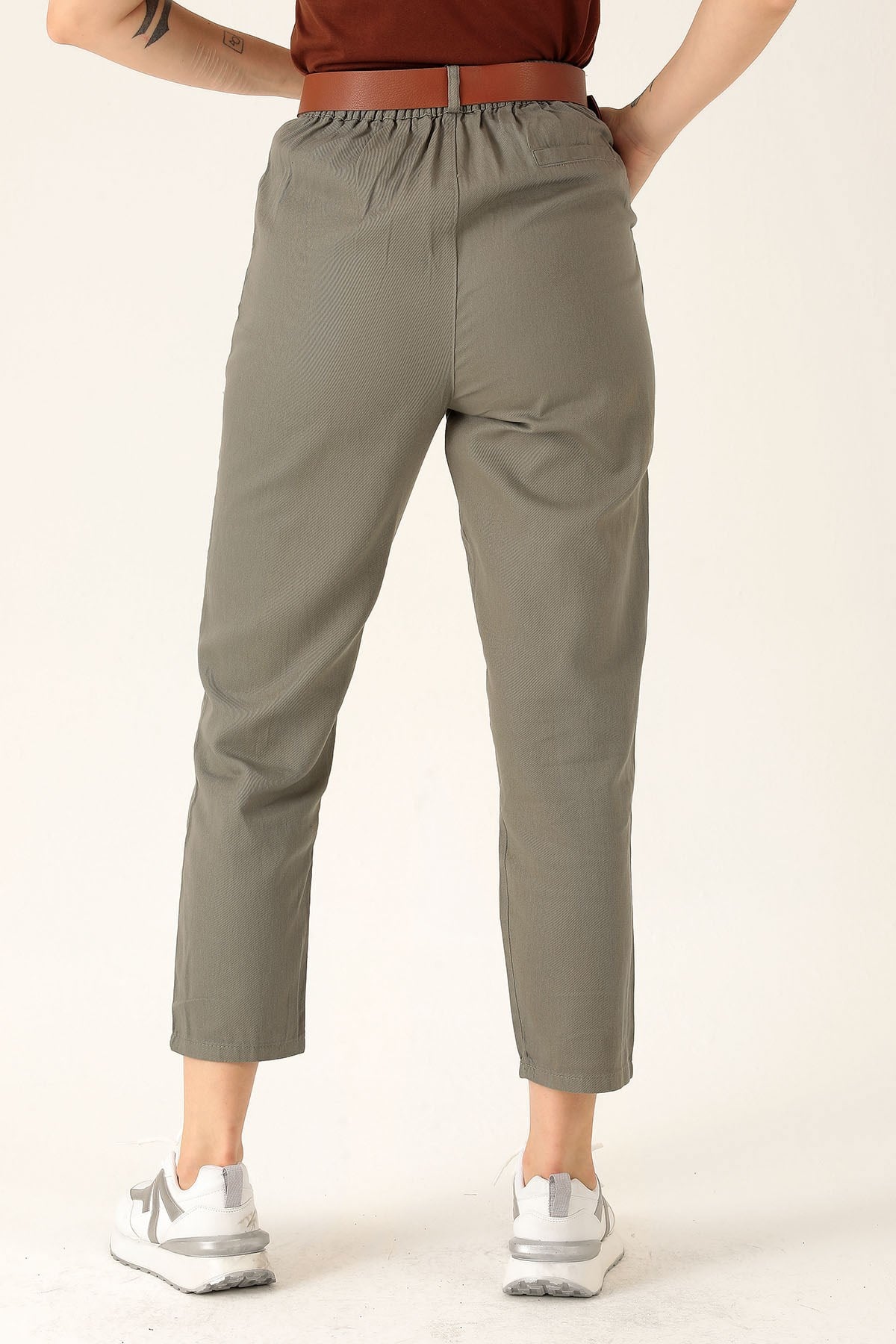 Bayan Kemer Detay Gabardin Bayan Pantolon - 5925 Olive Yeşili