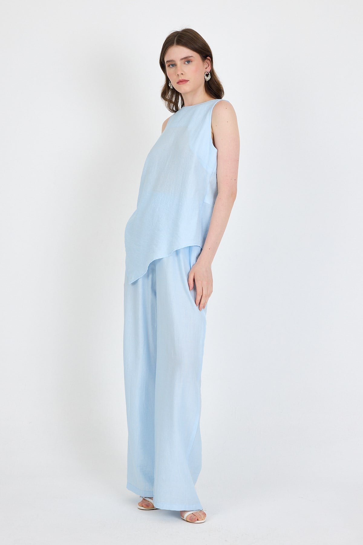 Bebe Mavi Asimetrik Kesim Bluz Pantolon İkili Takım 5219
