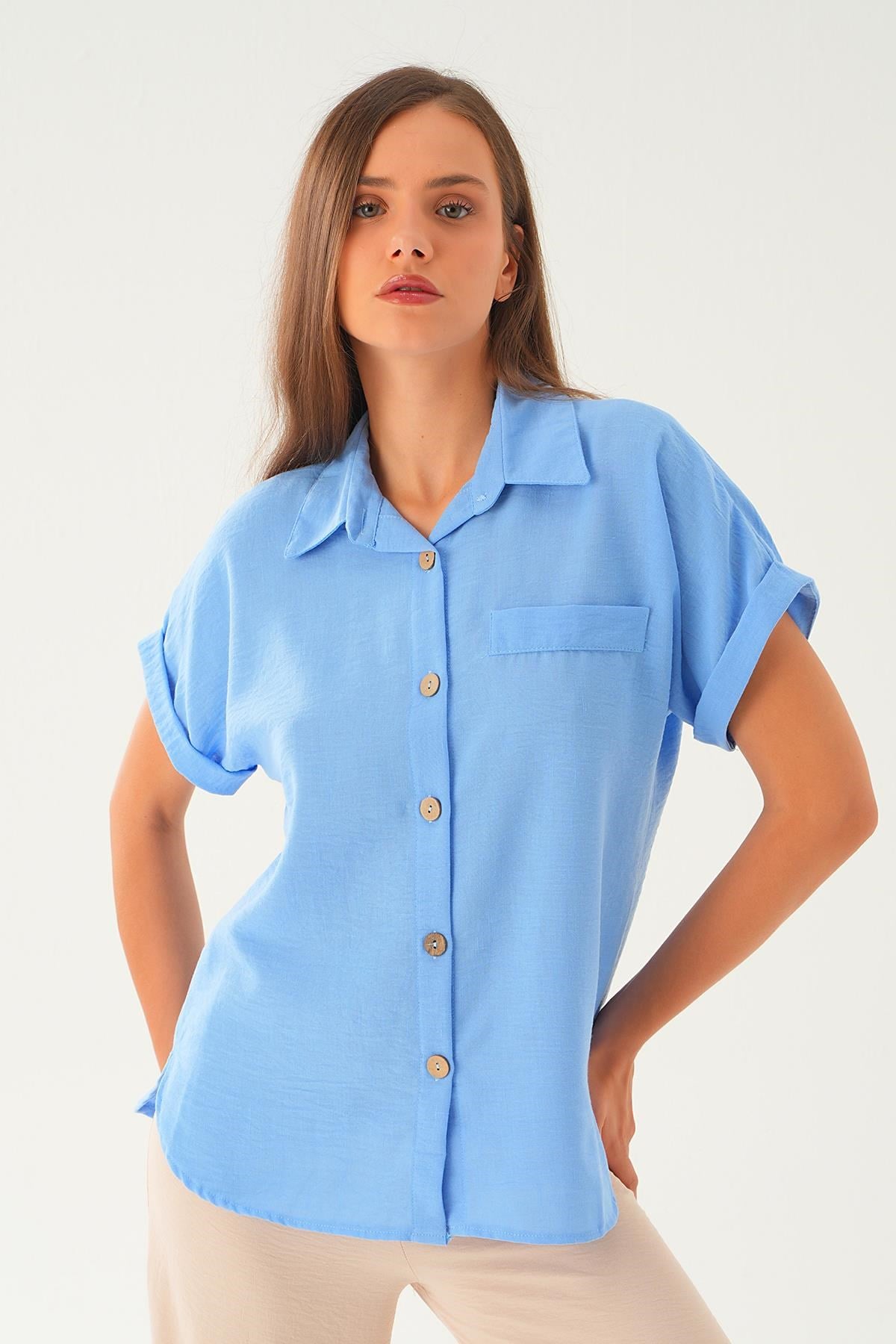 Bebe Mavi Cep Detay Bluz 108801-1