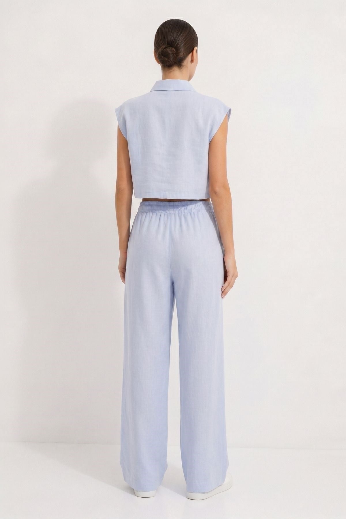 Bebe Mavi Cepli crop Gömlek Pantolon Takım 7157