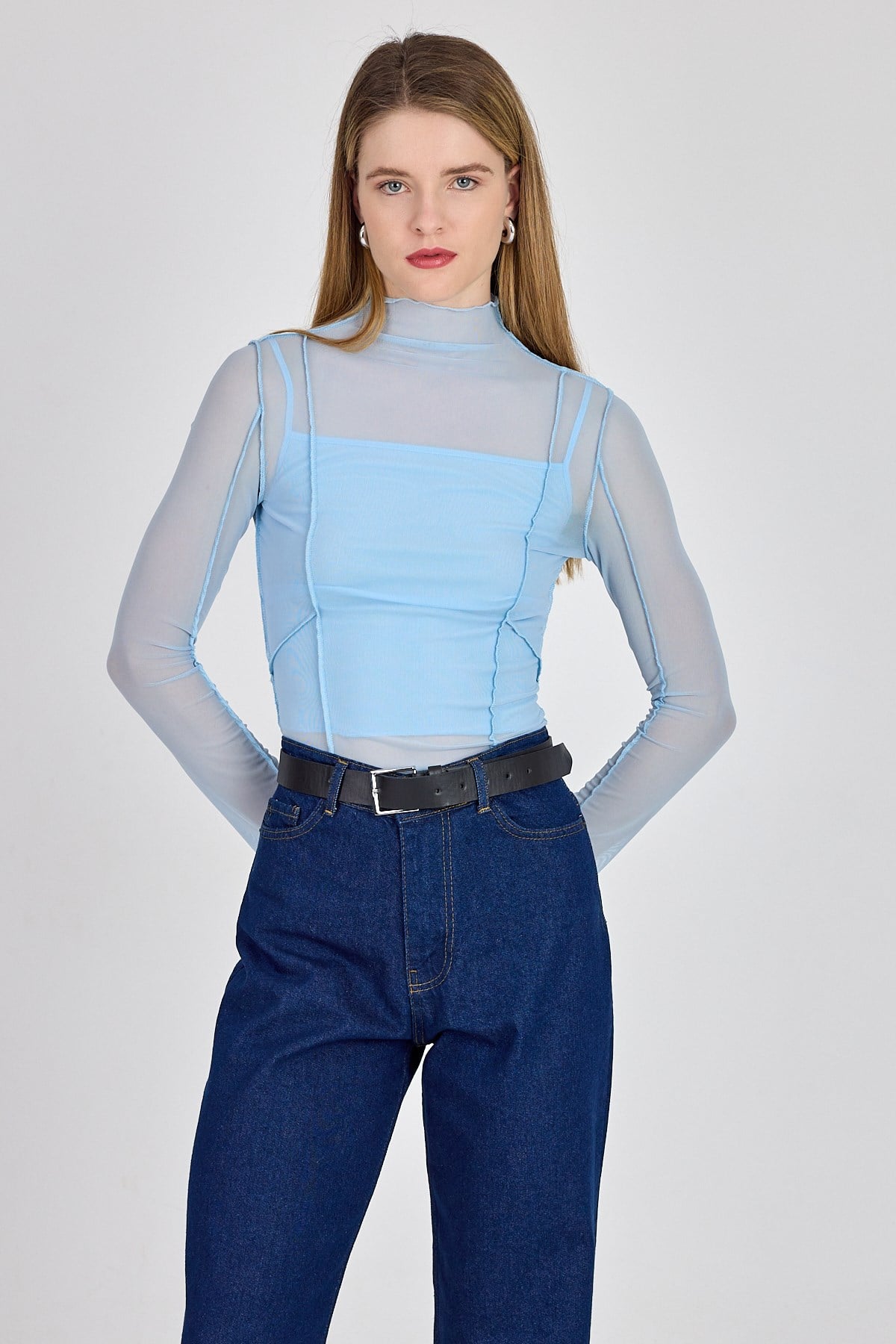 Bebe Mavi Dikiş Detaylı Uzun Kollu Tül Bluz 233163