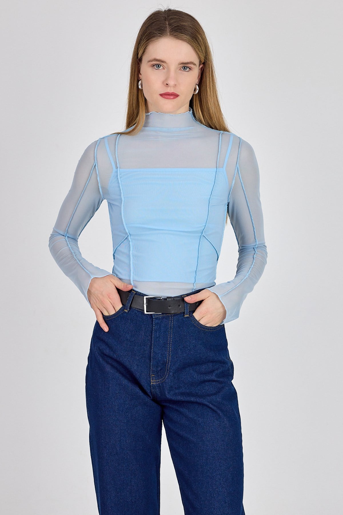 Bebe Mavi Dikiş Detaylı Uzun Kollu Tül Bluz 233163