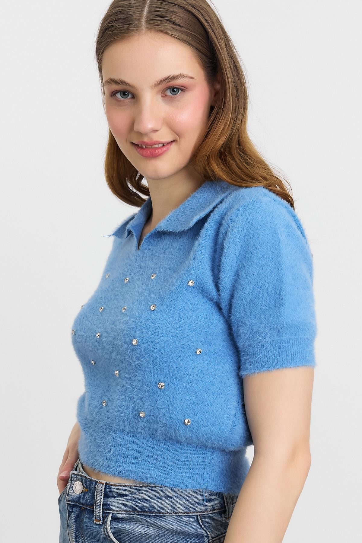 Bebe Mavi İnci Detay Yumoş Kazak 6625