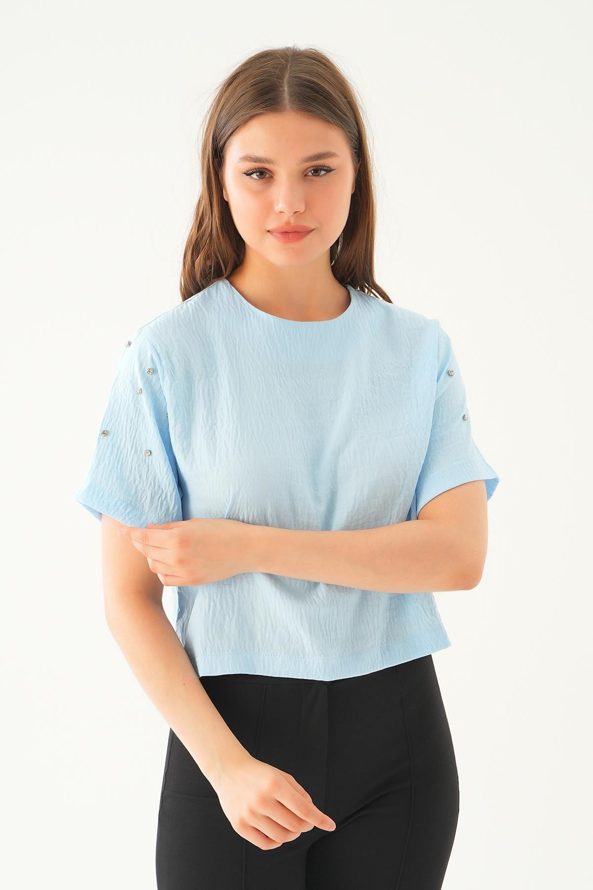 Bebe Mavi Kol İnci Detay Bluz 71511