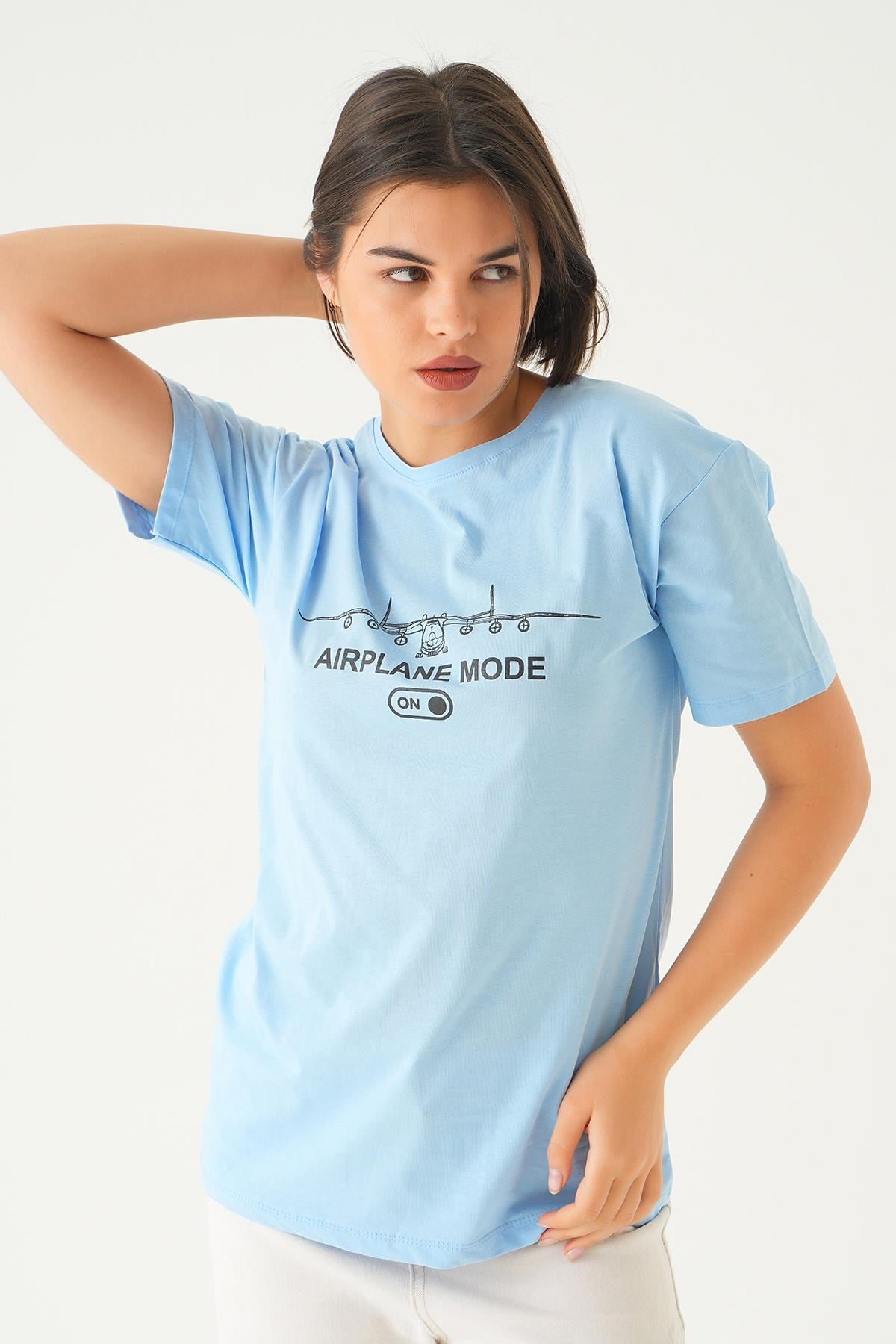 Bebe Mavi Mode On Baskı Oversize Tişört 1721