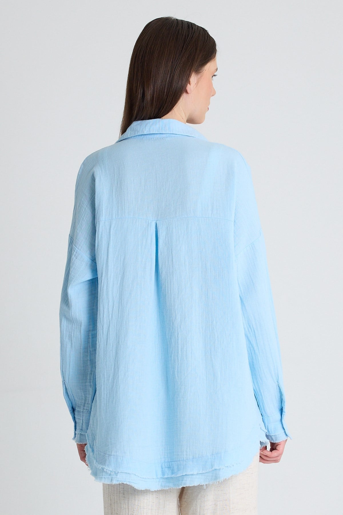Bebe Mavi Oversize %100 Pamuk Müslin Gömlek 4786A