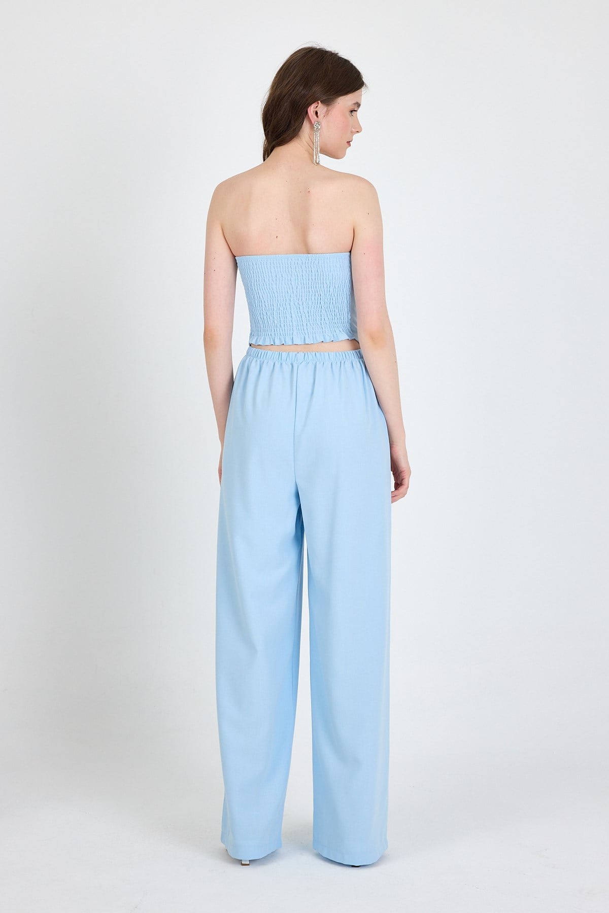 Bebe Mavi Straplez Asimetrik Bluz Pantolon Takım 5234