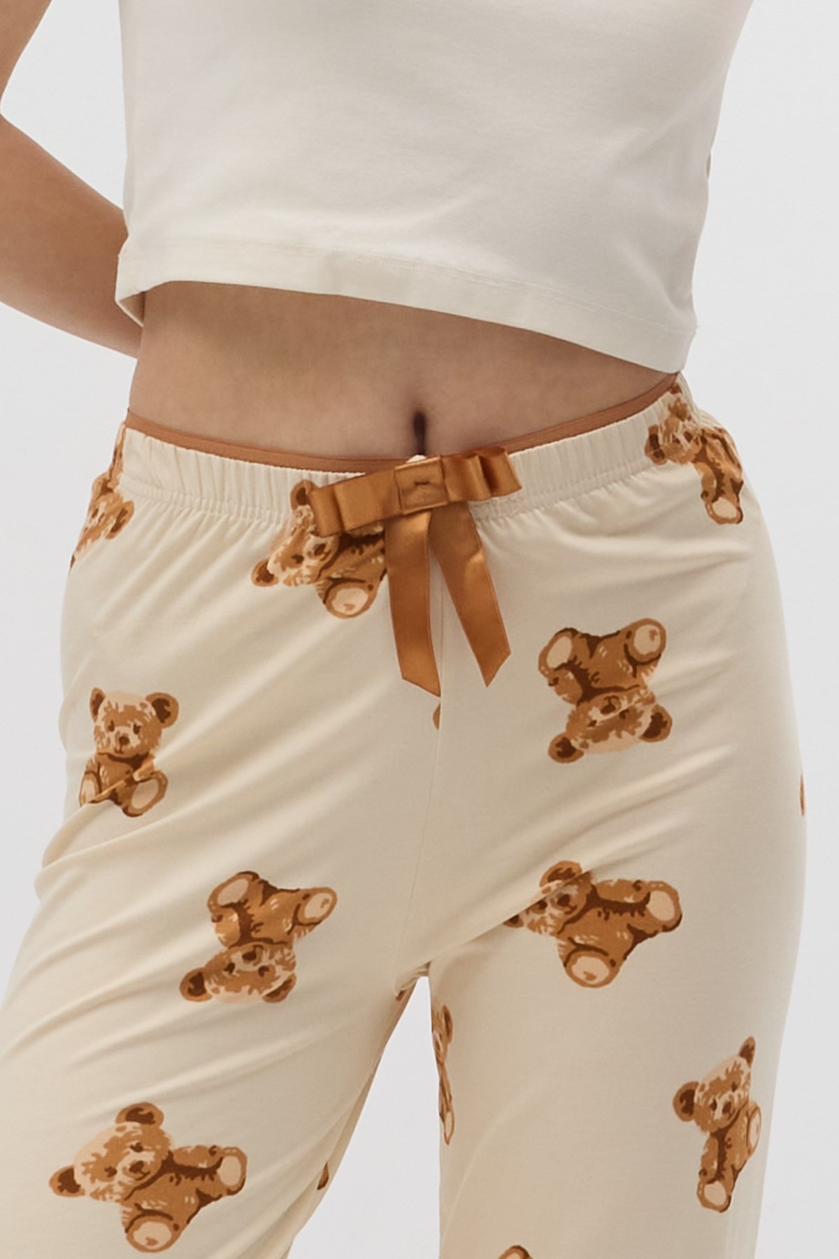Bej Ayıcık Desenli Kadın Pijama Altı 4526