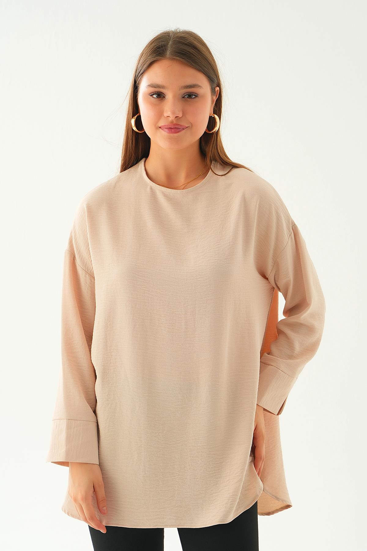 Bej Bisiklet Yaka Tunik 6808A