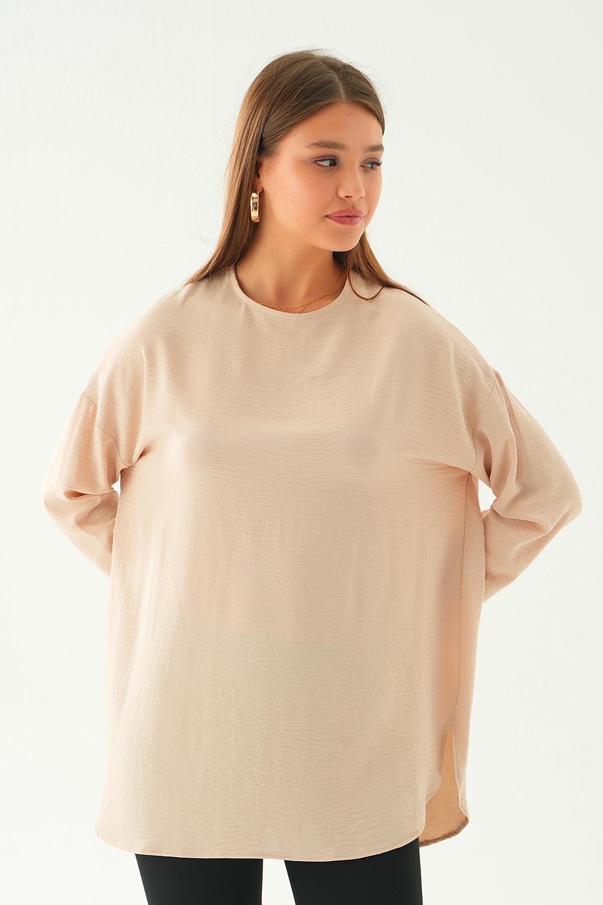 Bej Bisiklet Yaka Tunik 6808A