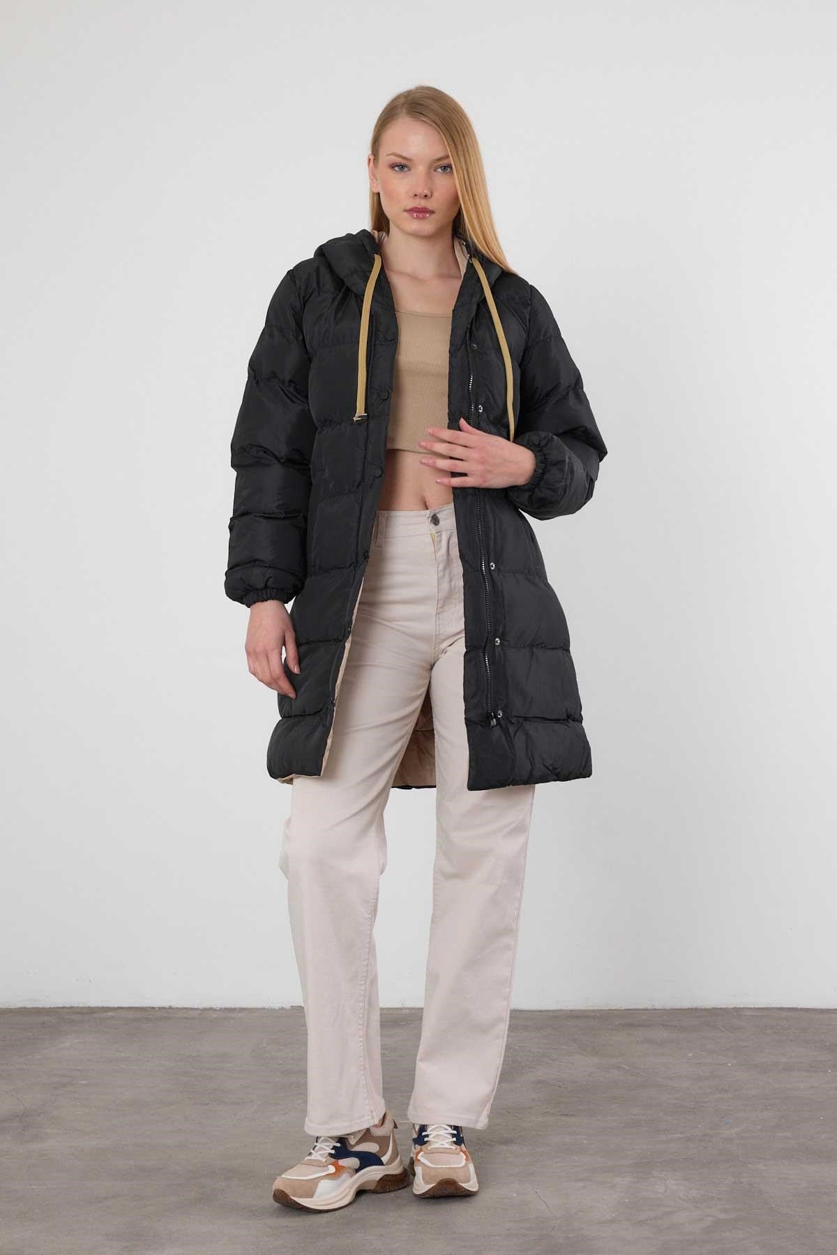 Bej Çift Renkli Oversize Mont 0021-1