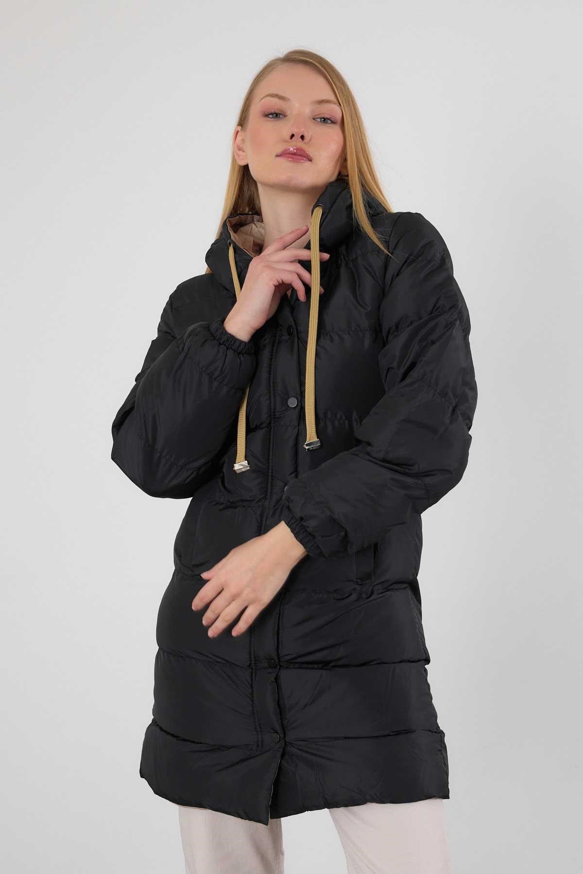 Bej Çift Renkli Oversize Mont 0021-1