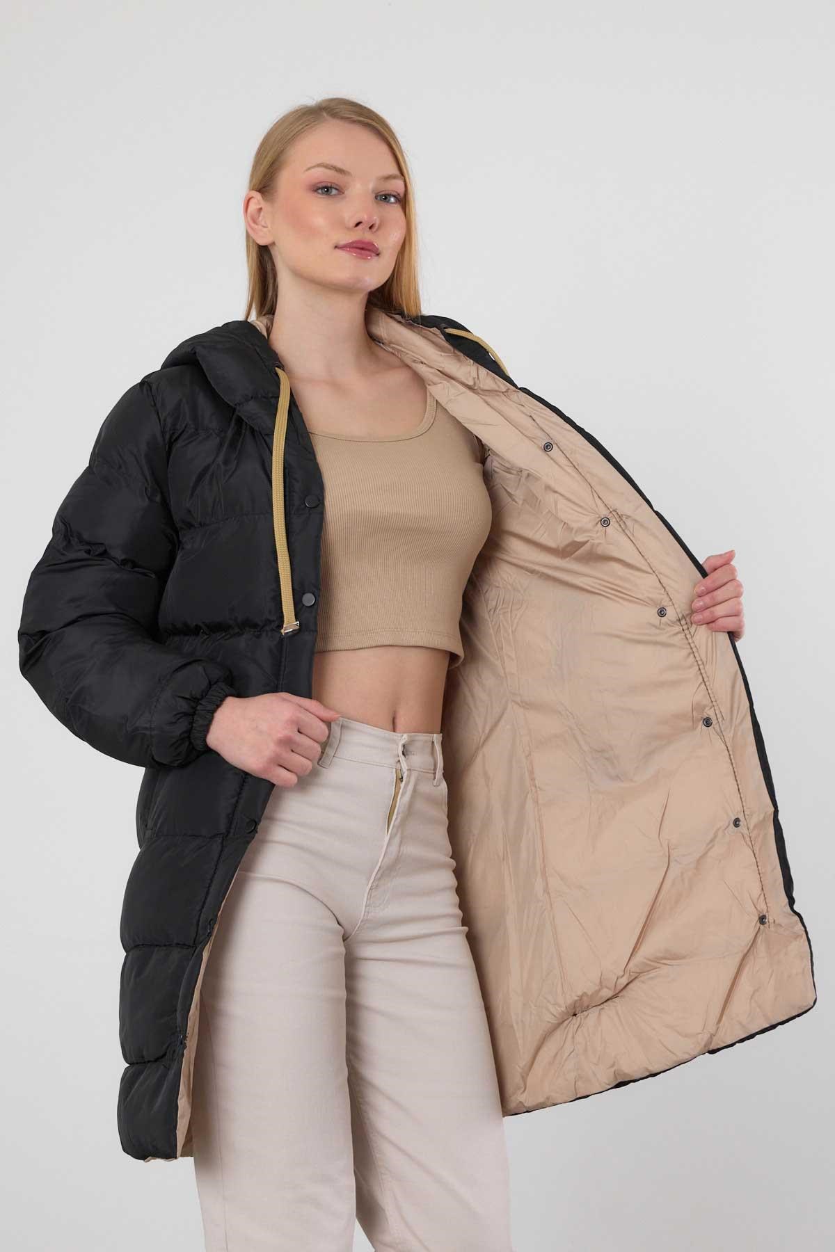 Bej Çift Renkli Oversize Mont 0021-1