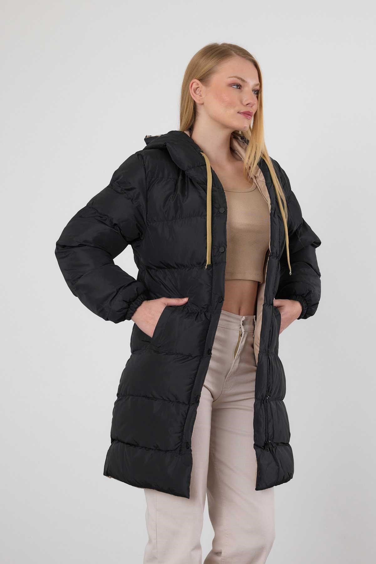 Bej Çift Renkli Oversize Mont 0021-1