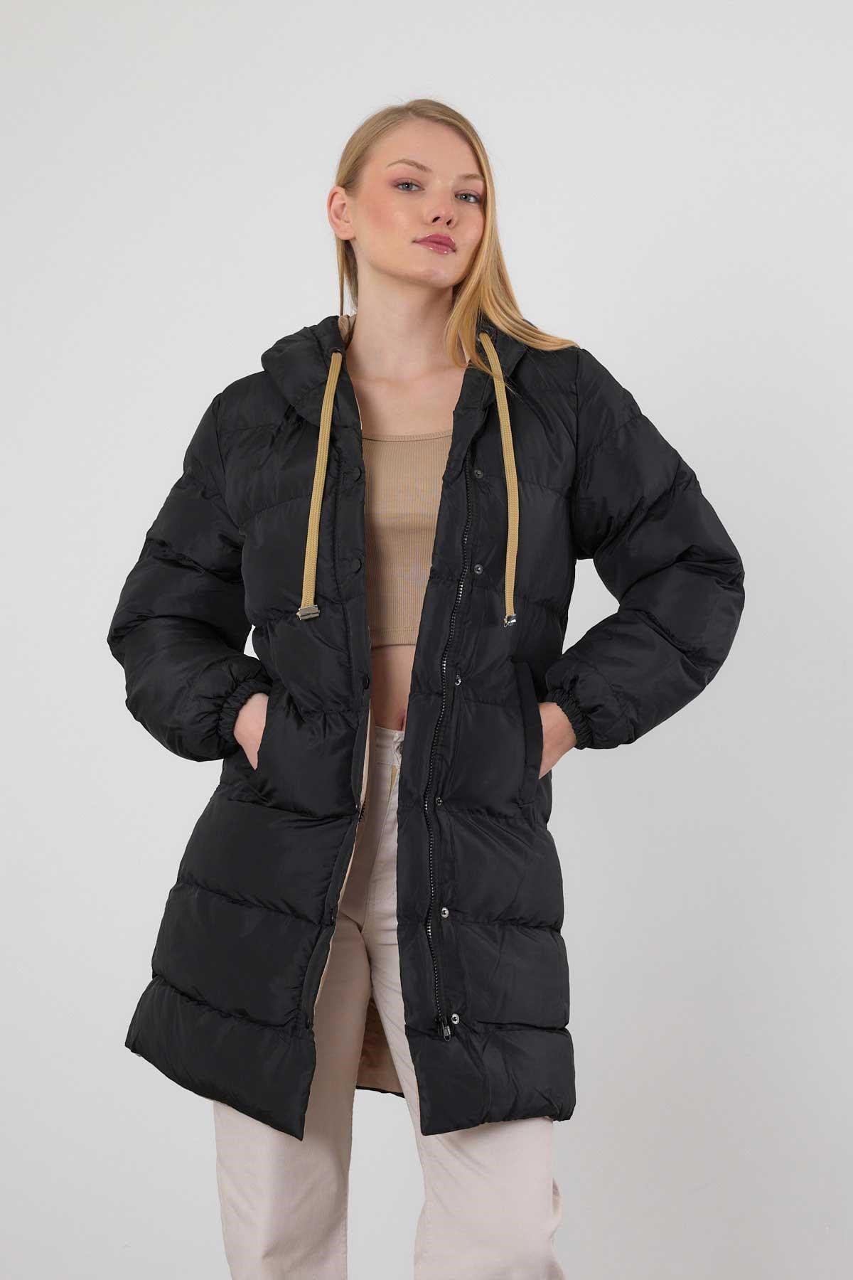 Bej Çift Renkli Oversize Mont 0021-1