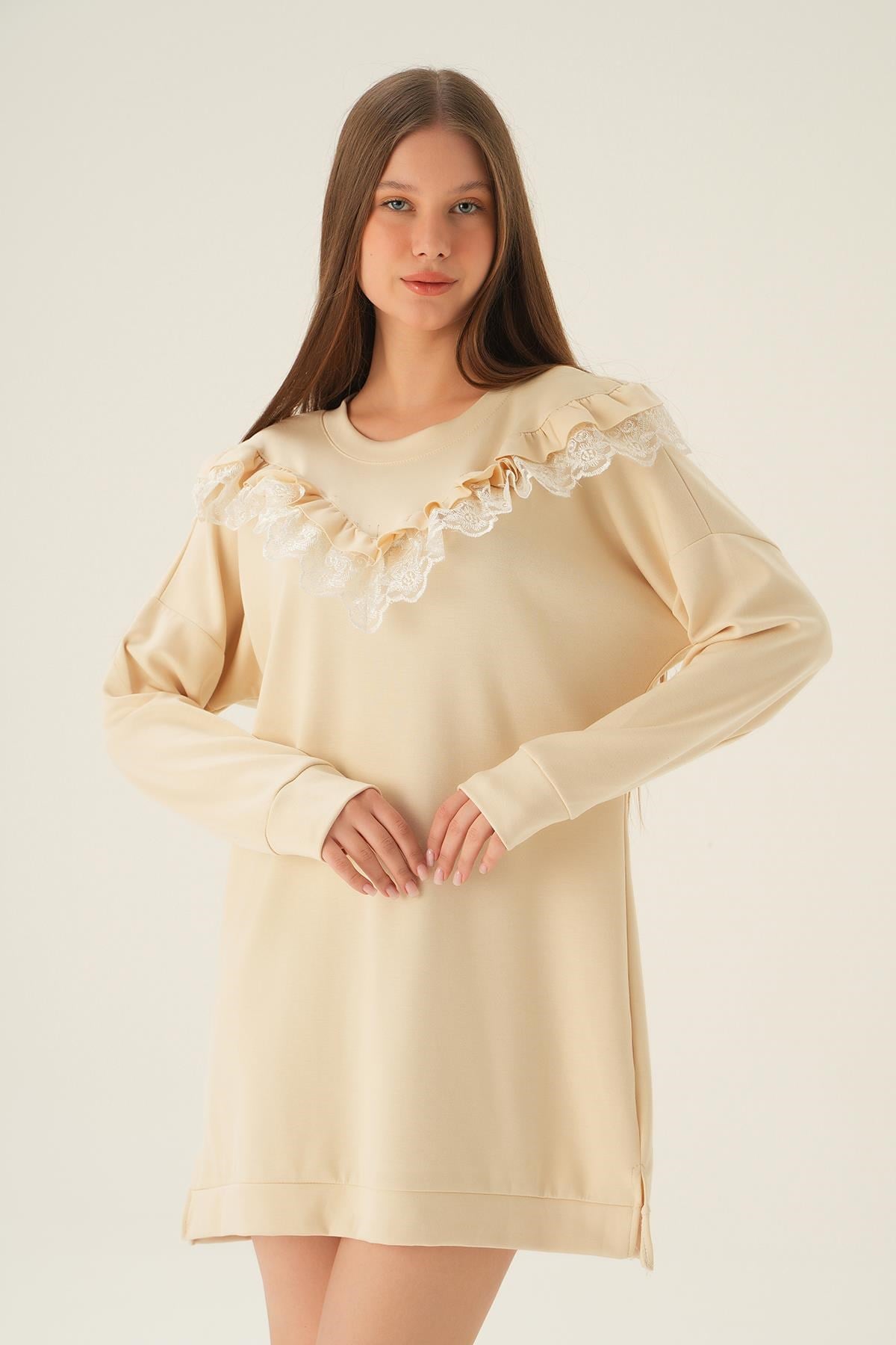 Bej Dantel Detay Tunik 15822
