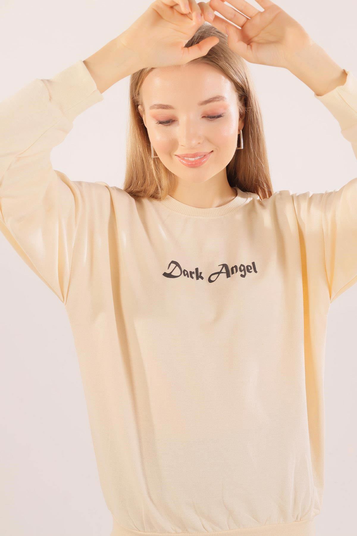 Bej Dark Angel Baskılı Sweat 8633