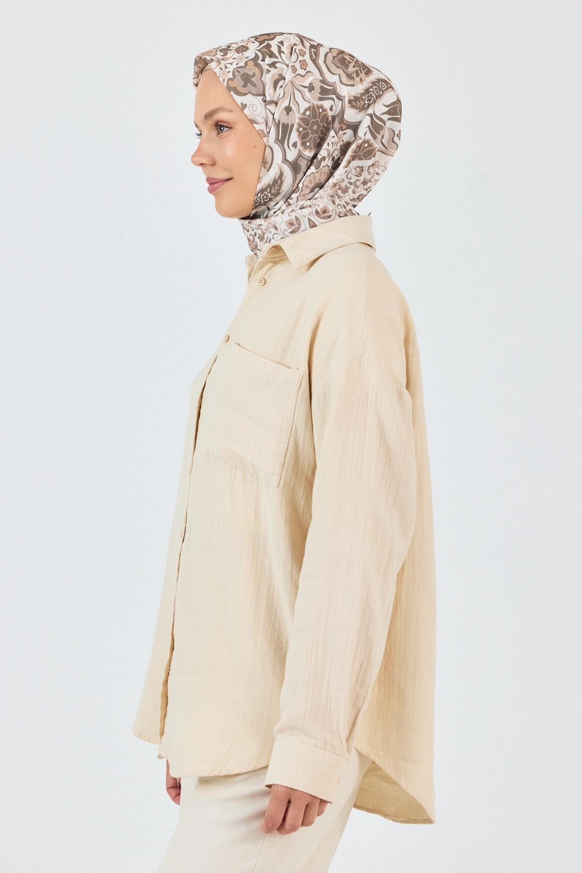 Bej Desenli Eşarp 3005