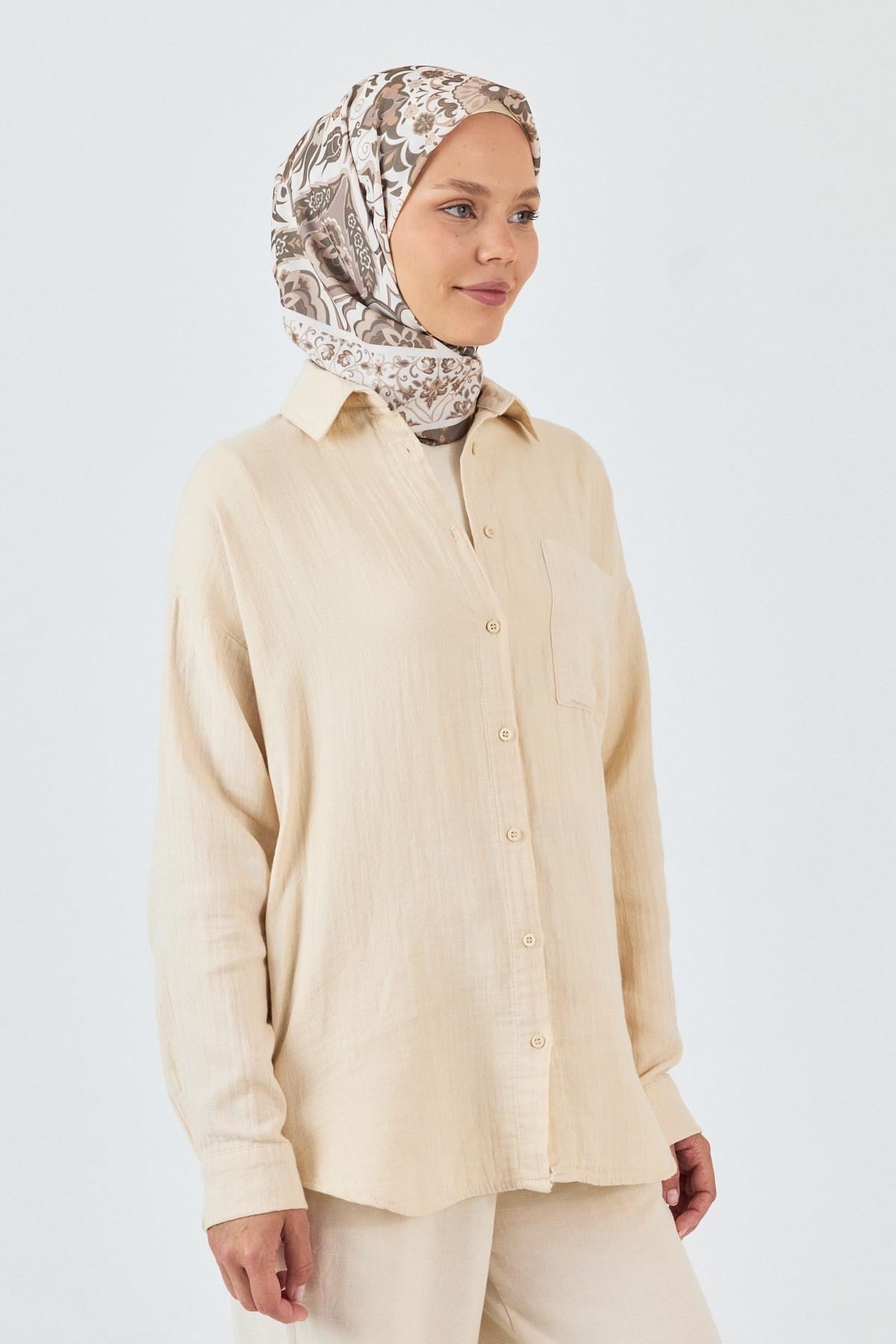 Bej Desenli Eşarp 3005
