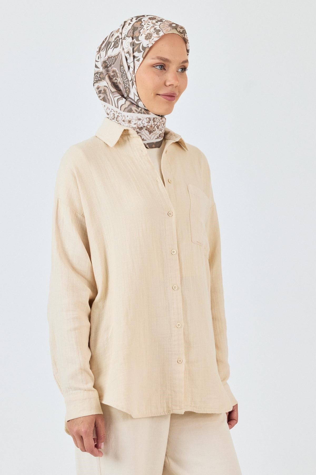 Bej Desenli Eşarp 3005