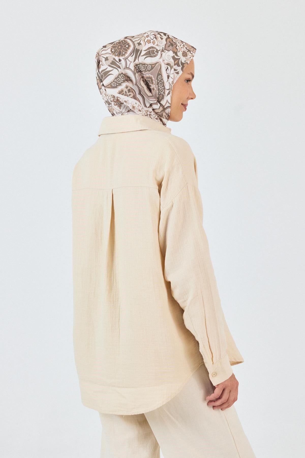 Bej Desenli Eşarp 3005