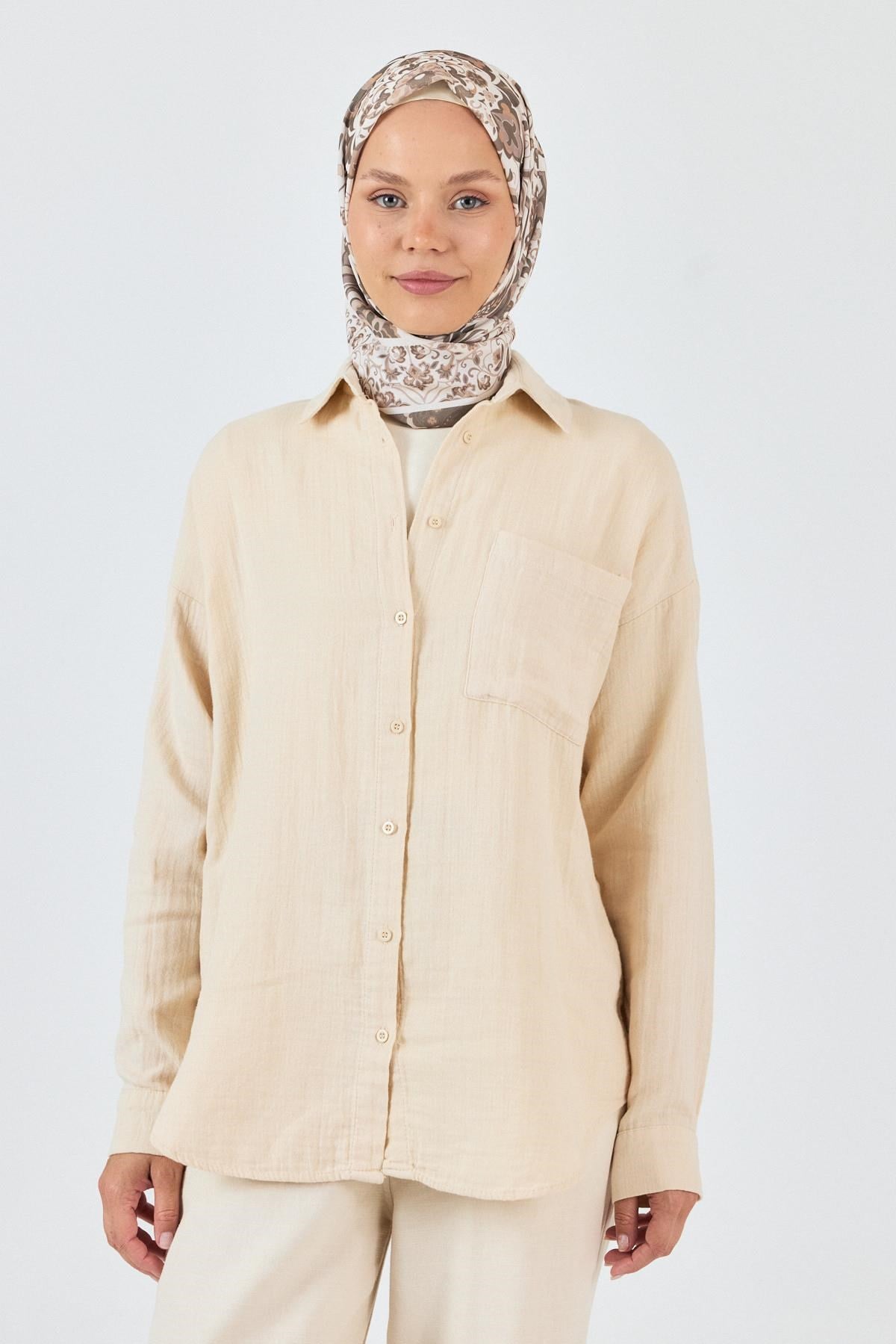 Bej Desenli Eşarp 3005