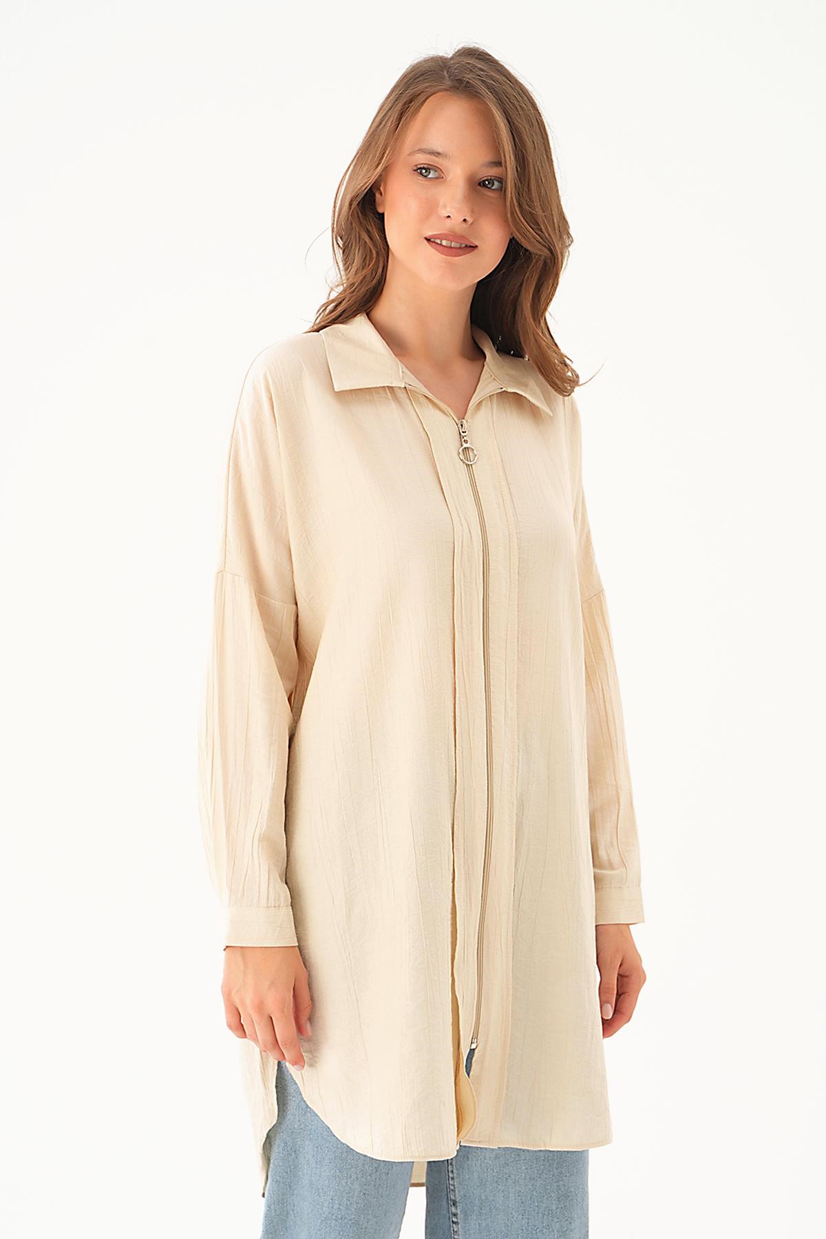 Bej Fermuar Detay Tunik 4139A